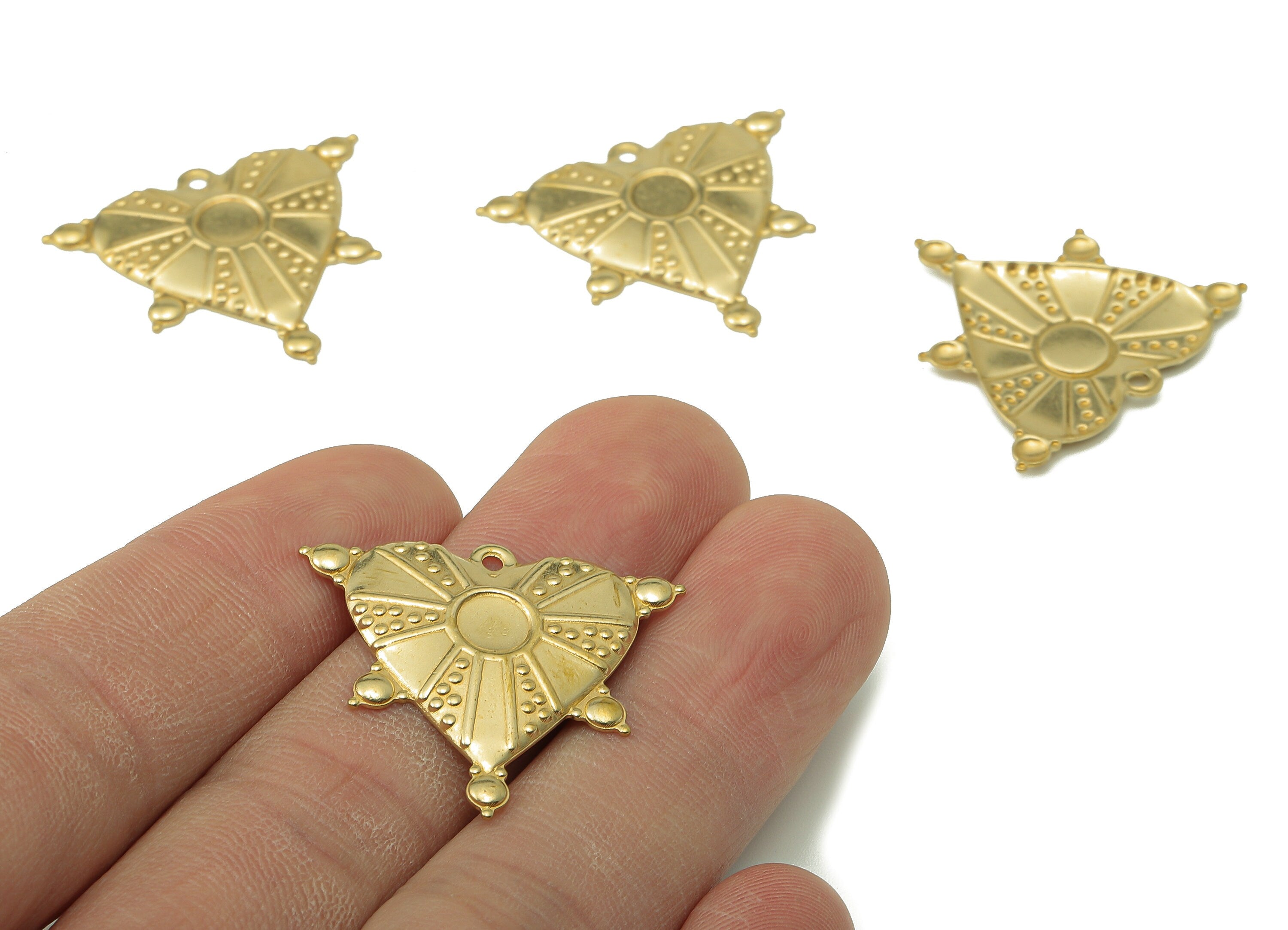 Brass Heart Earring Charms - Heart Raw Brass Round Dots Pendant With Loop - Heart Charms - For Necklace - 26.06x29.25x0.93mm - PP8205 - DOMEDBAZAAR