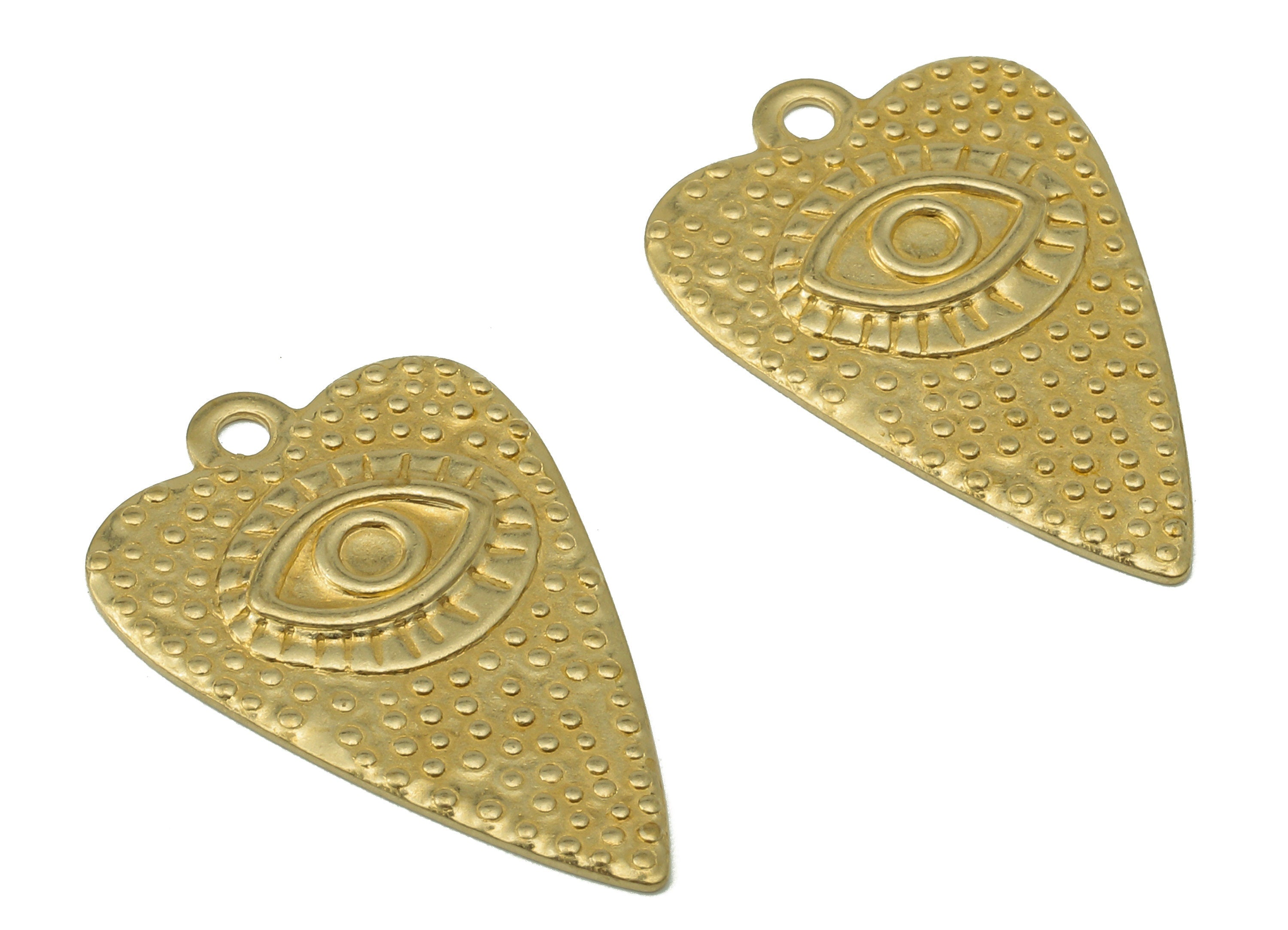 Brass Strawberry Earring Charms - Heart Raw Brass Eye Pendant With Loop - Round Dots Heart Charms - For Necklace - 24.55x16.1x0.8mm - PP8207 - DOMEDBAZAAR