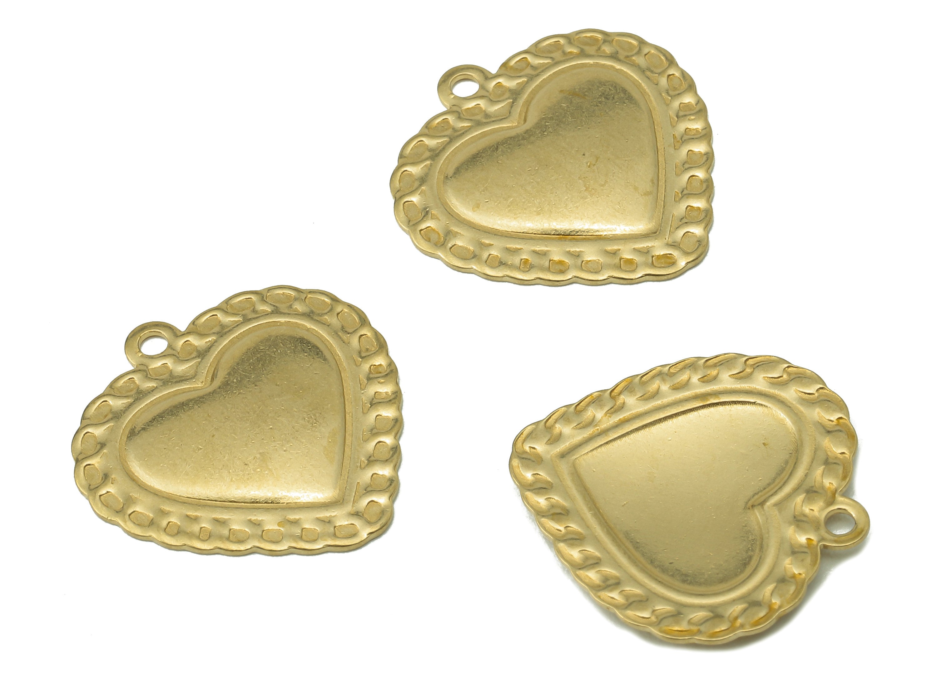 Brass Heart Earring Charms - Raw Brass Heart Pendant With Loop - Heart Charms - For Necklace - 18.7x18.1x0.67mm - PP8209 - DOMEDBAZAAR