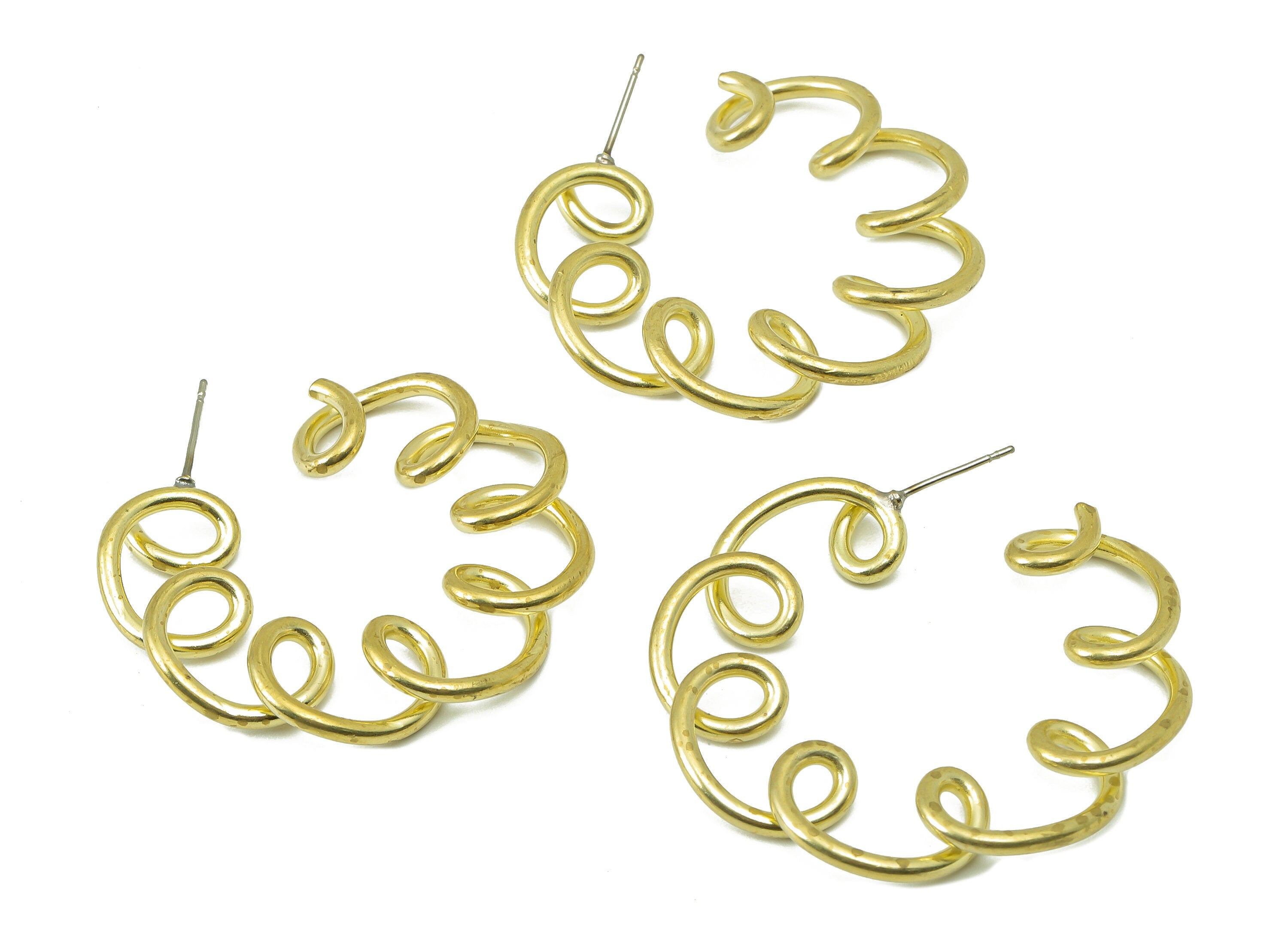 Brass Spiral Open Hoop Stud Earring - Raw Brass Wavy C Earring Post - Wavy Earring Stud - 316 Stainless Steel - 44.1x42.15x1.9mm - PP8212 - DOMEDBAZAAR