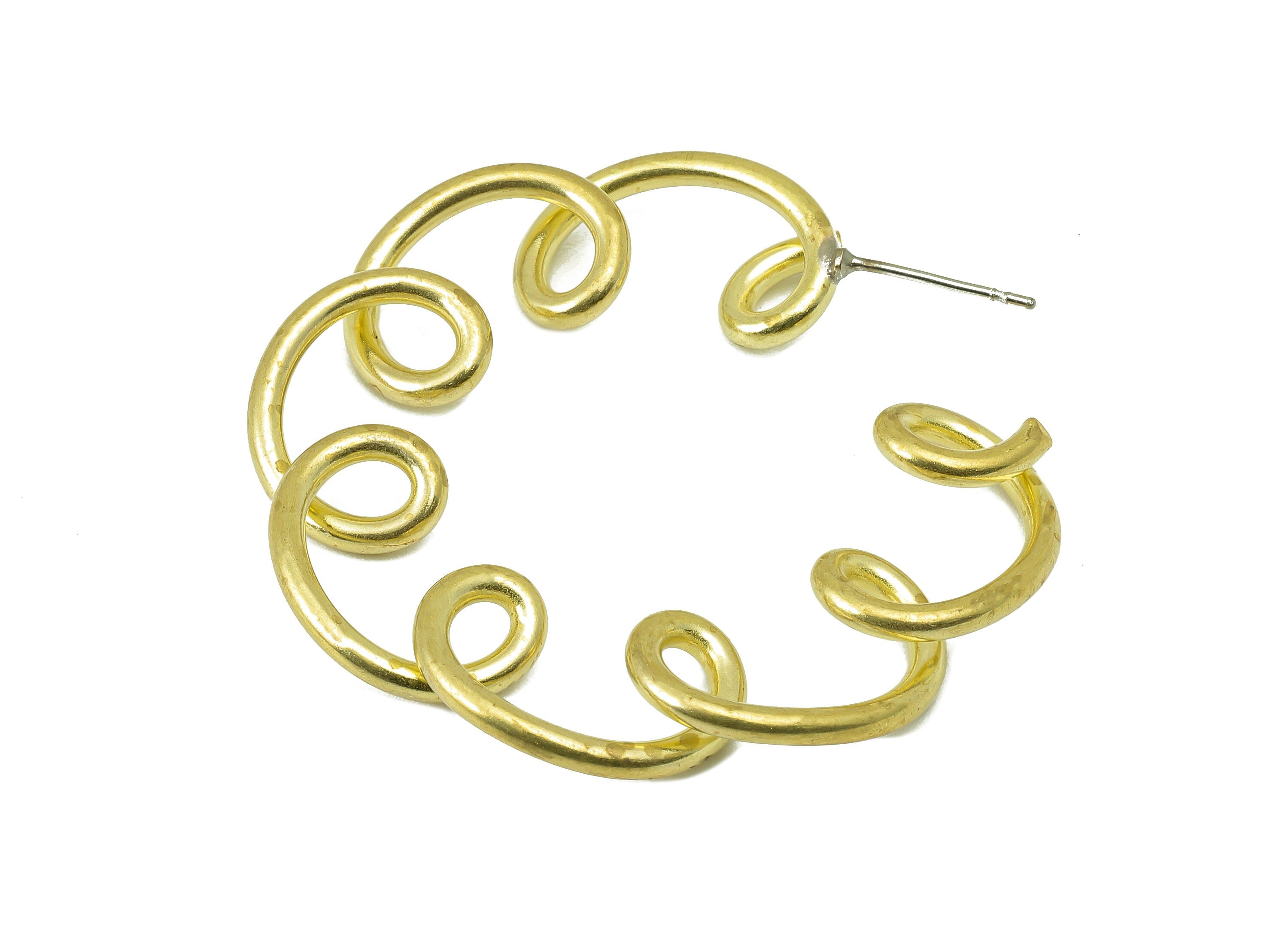 Brass Spiral Open Hoop Stud Earring - Raw Brass Wavy C Earring Post - Wavy Earring Stud - 316 Stainless Steel - 44.1x42.15x1.9mm - PP8212 - DOMEDBAZAAR