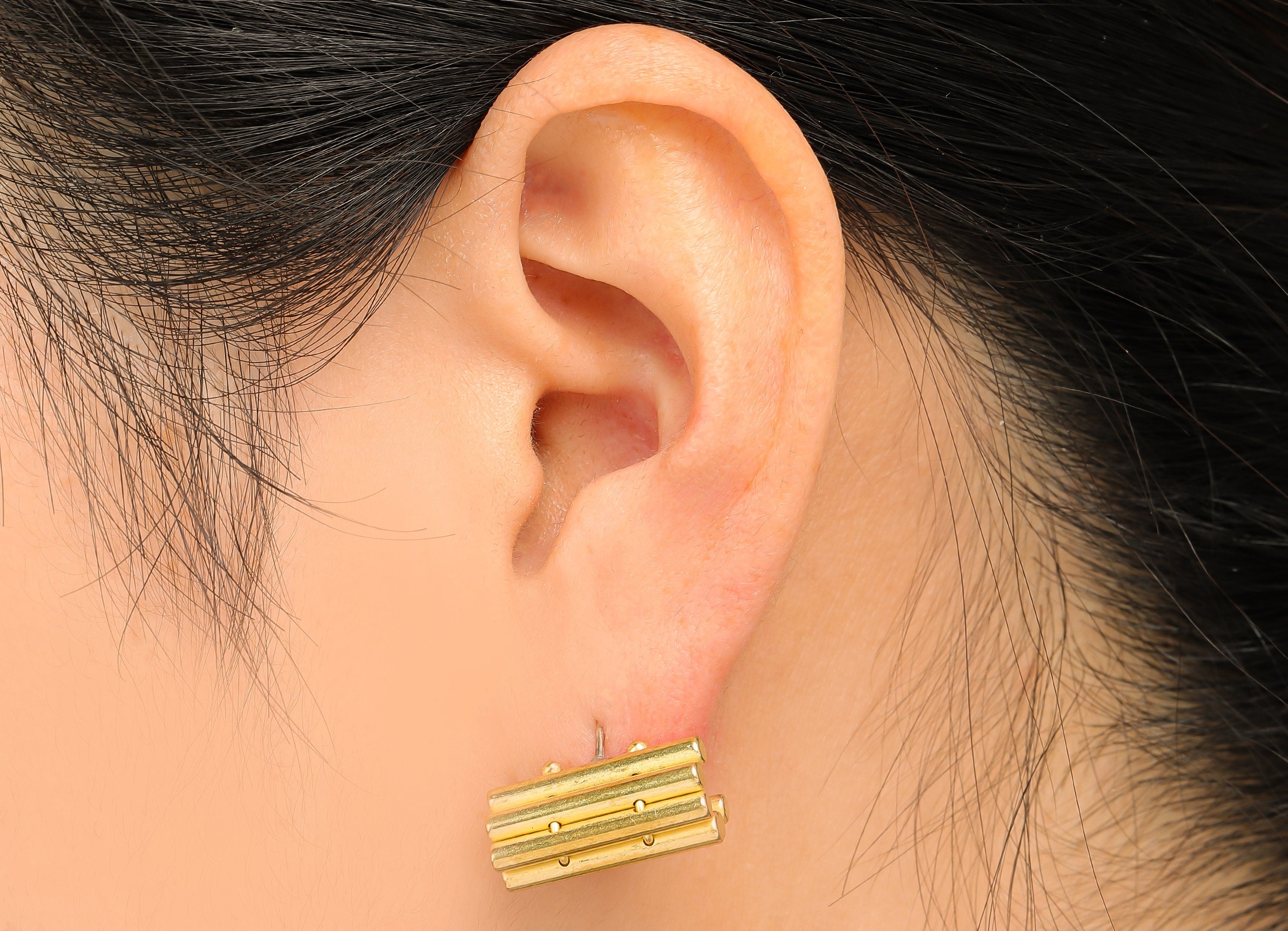 Brass Poly Cylinder Stud Earring - Raw Brass Cylinder Earring Post - Beads Earring Stud - 316 Stainless Steel - 19.14x18.27x2.38mm - PP8214 - DOMEDBAZAAR