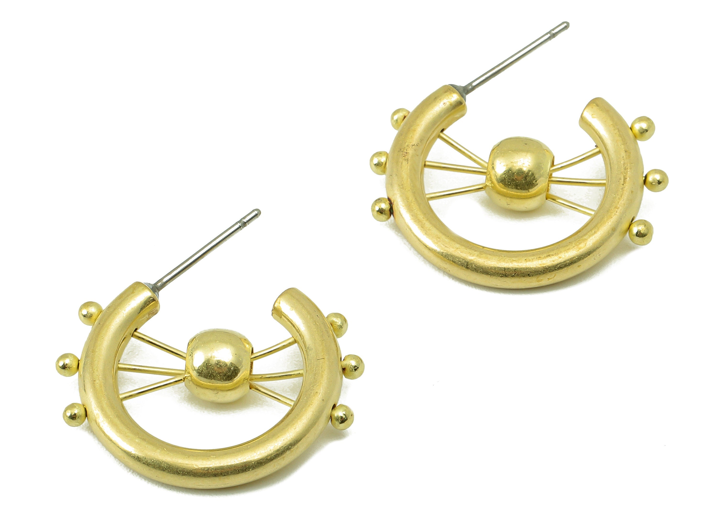 Brass Rudder Round Stud Earrings - Raw Brass Rudder Earring Post - Beads Earring Stud - Steel Stud - 23.57x23.34x2.92mm - PP8216 - DOMEDBAZAAR