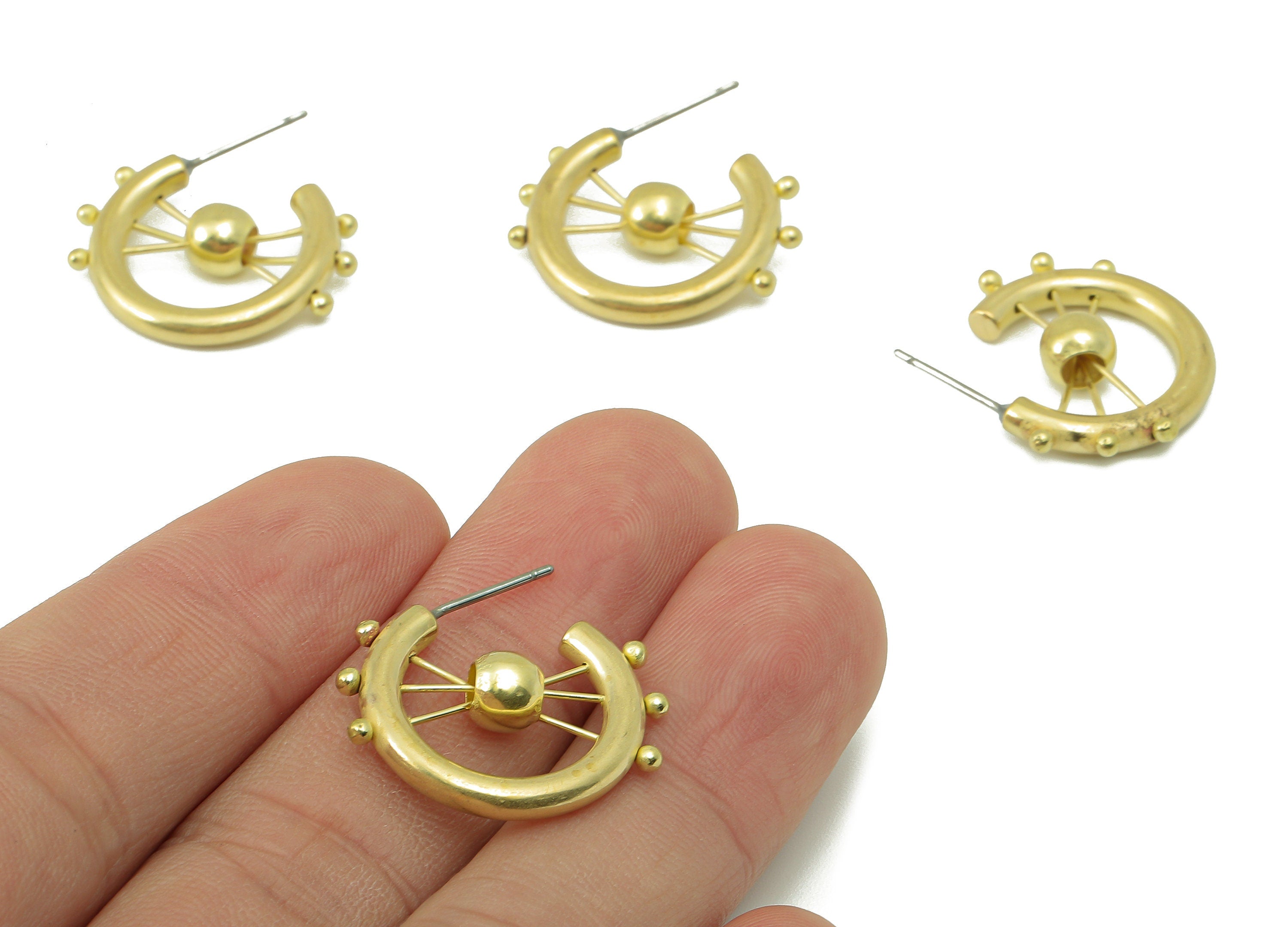 Brass Rudder Round Stud Earrings - Raw Brass Rudder Earring Post - Beads Earring Stud - Steel Stud - 23.57x23.34x2.92mm - PP8216 - DOMEDBAZAAR