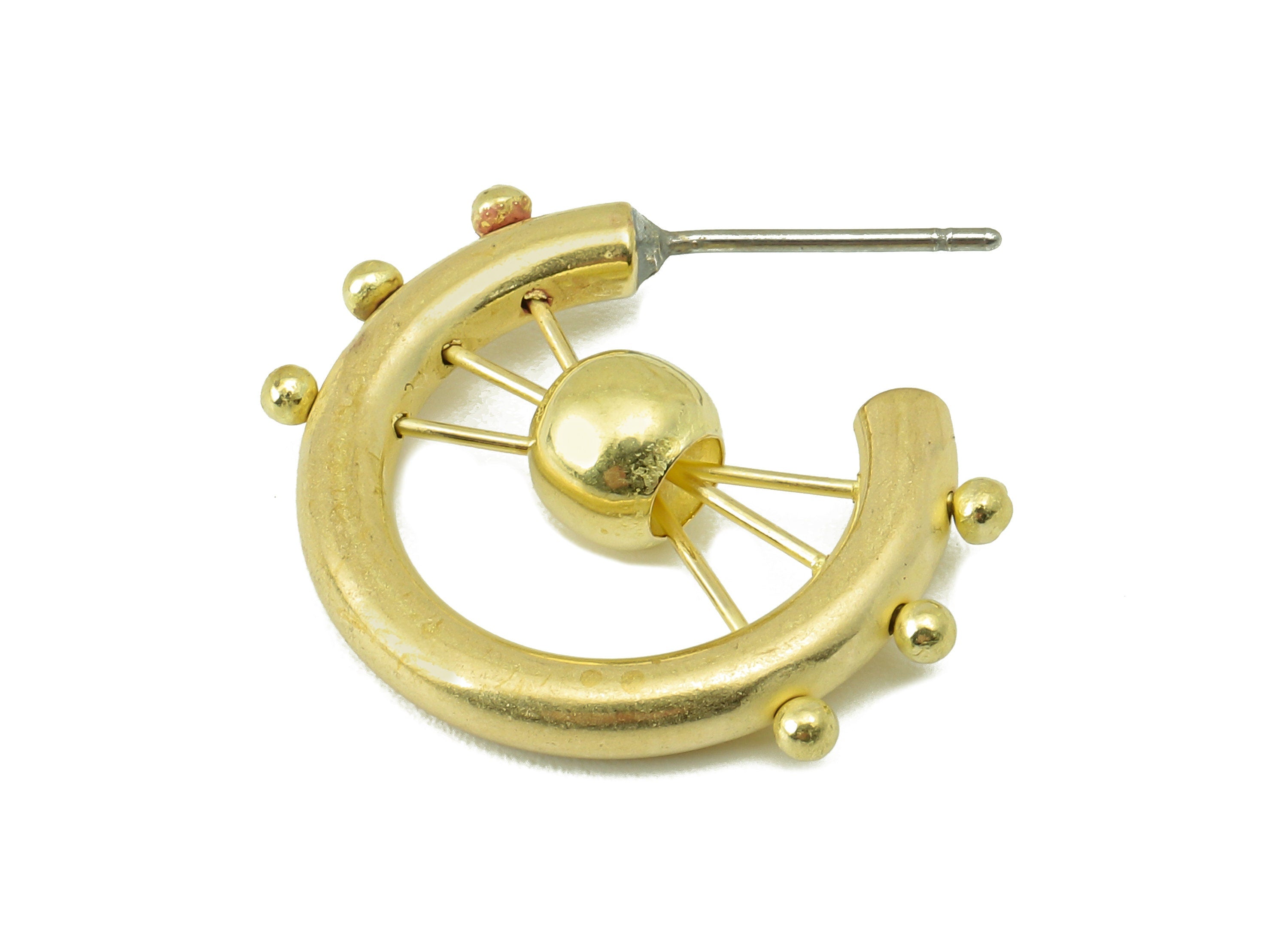 Brass Rudder Round Stud Earrings - Raw Brass Rudder Earring Post - Beads Earring Stud - Steel Stud - 23.57x23.34x2.92mm - PP8216 - DOMEDBAZAAR