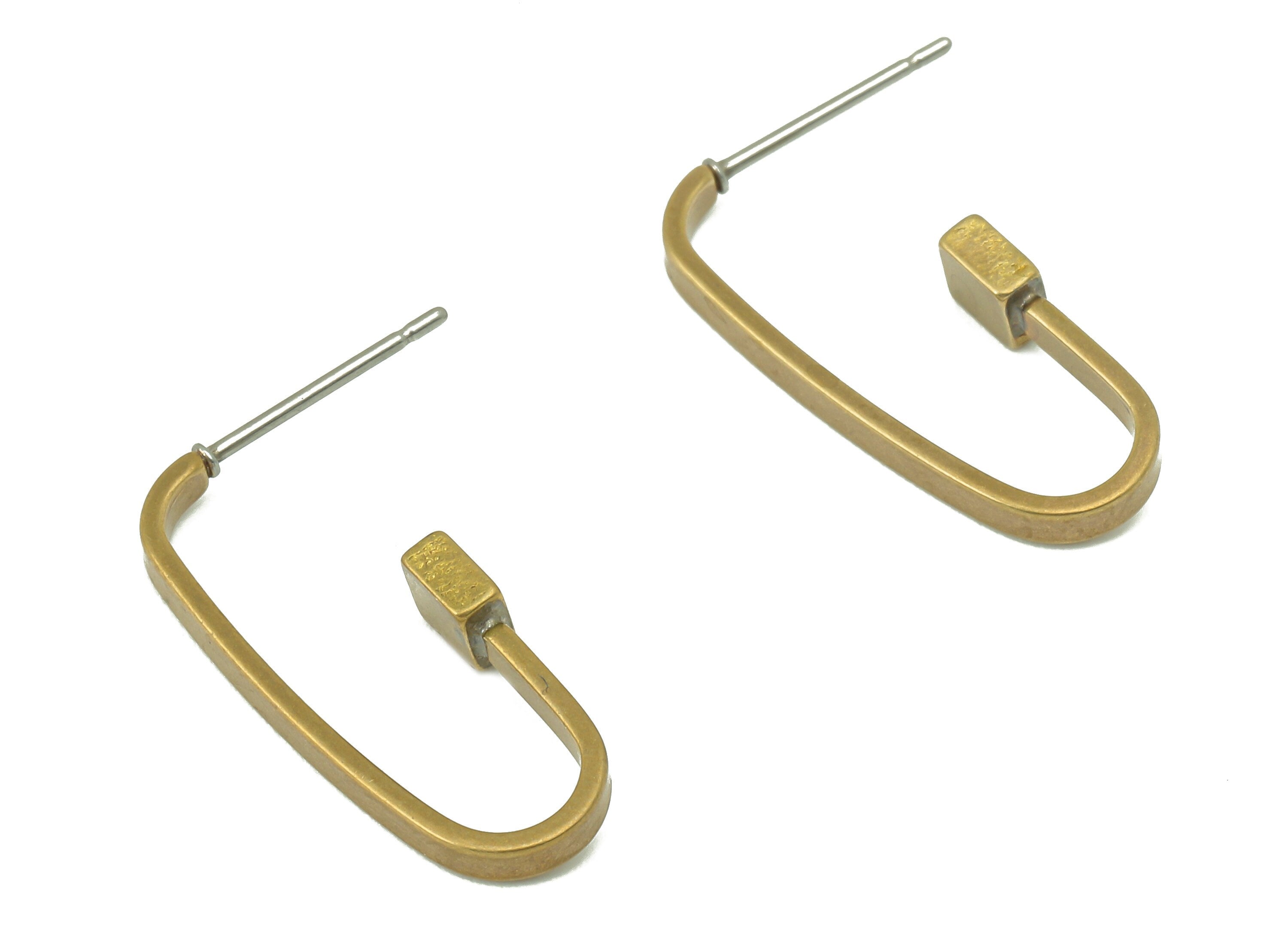 Brass Open Oval Hoop Earring - Raw Brass C Earring Post - Tiny Square Stud Earring - Steel Stud - 23.18x15.03x1.6mm - PP8219 - DOMEDBAZAAR