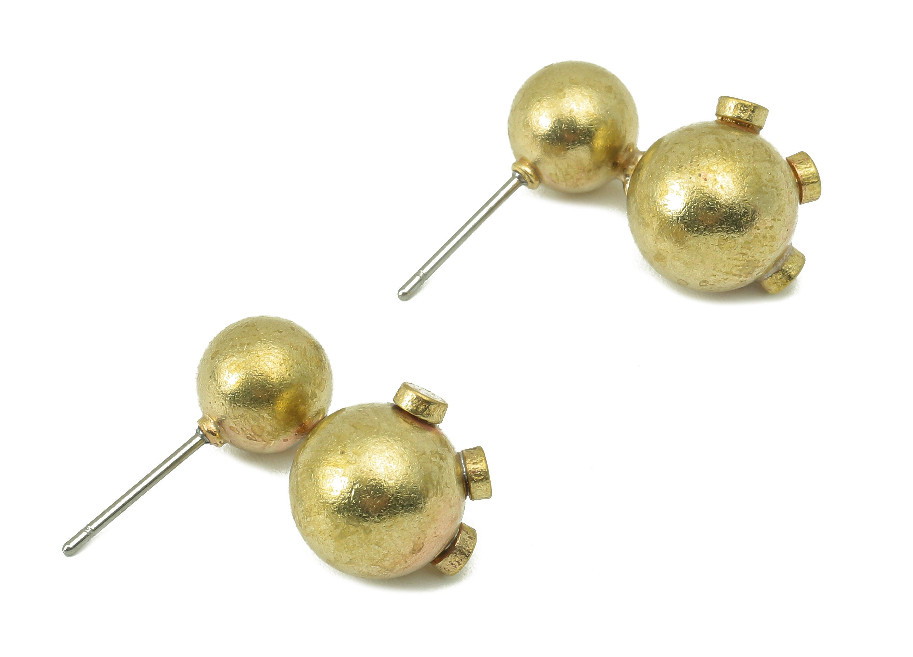 Brass Double Ball Stud Earring - Raw Brass Ball Earring Post - Ball Earring Stud - Steel Stud - 21.9x11.09x9.71mm - PP8220 - DOMEDBAZAAR
