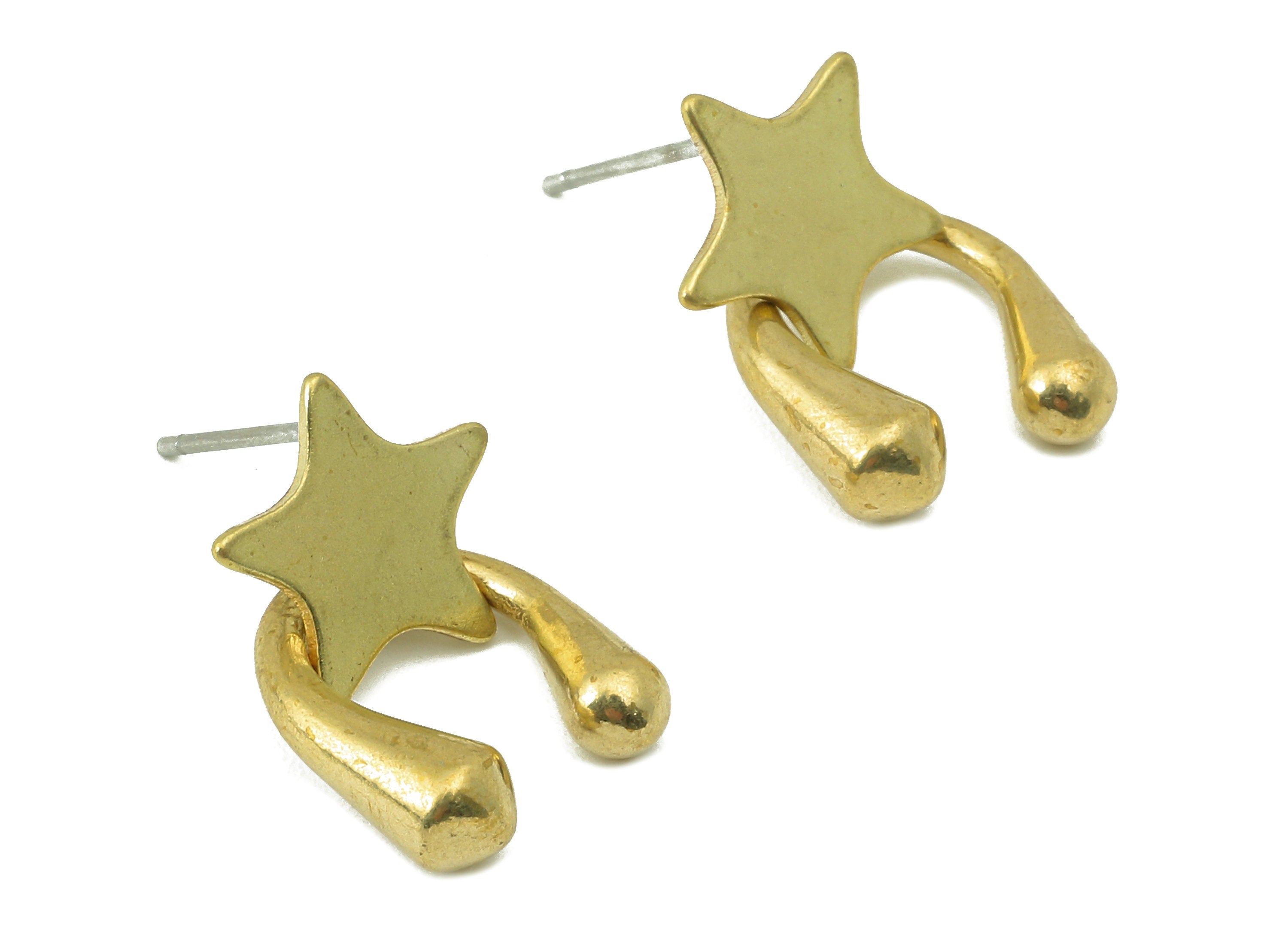 Brass Star Stud Earring - Raw Brass U Earring Post - Star Earring Stud - Steel Stud - 21.74x11.85x4.69mm - PP8221 - DOMEDBAZAAR