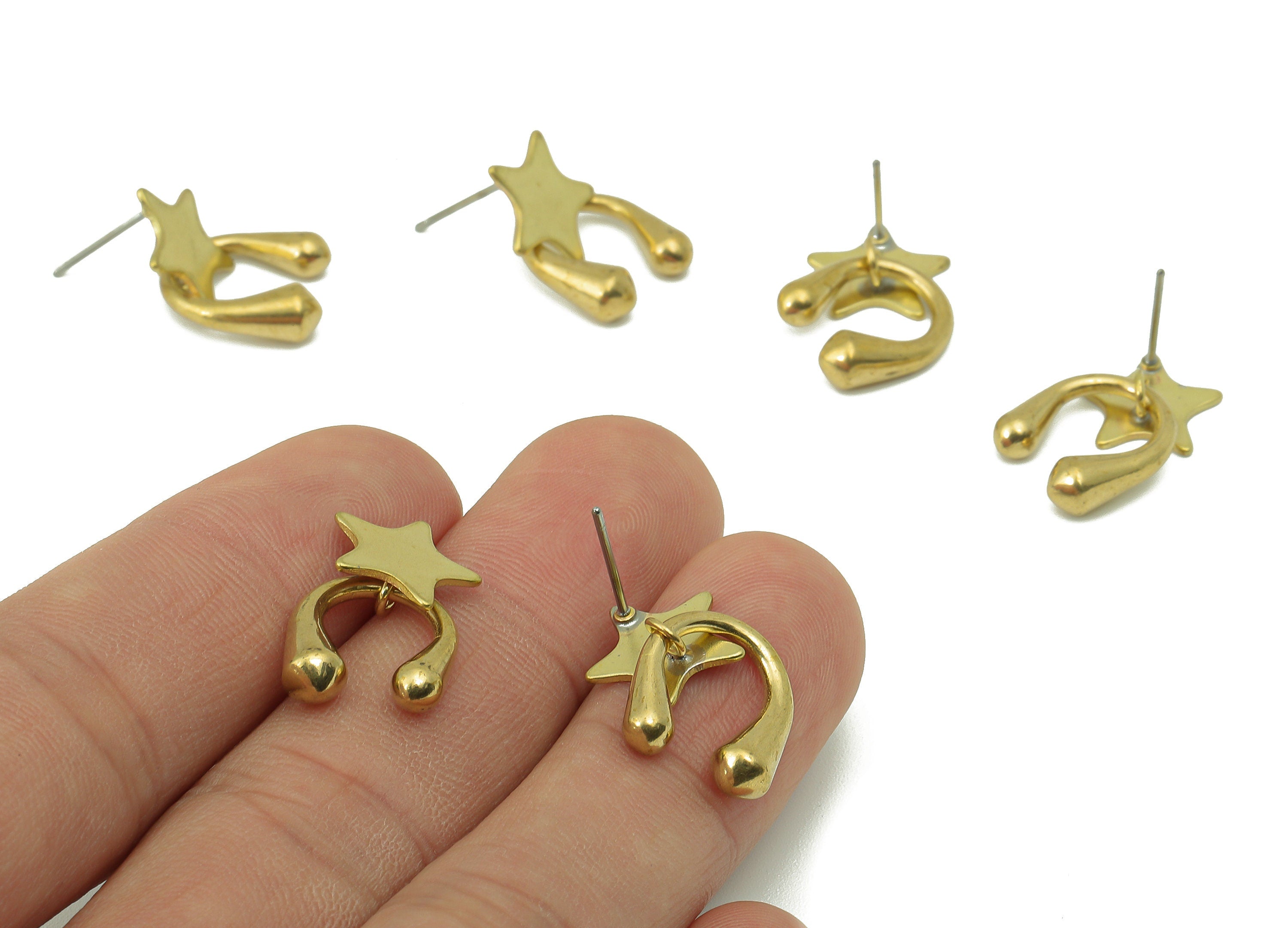 Brass Star Stud Earring - Raw Brass U Earring Post - Star Earring Stud - Steel Stud - 21.74x11.85x4.69mm - PP8221 - DOMEDBAZAAR
