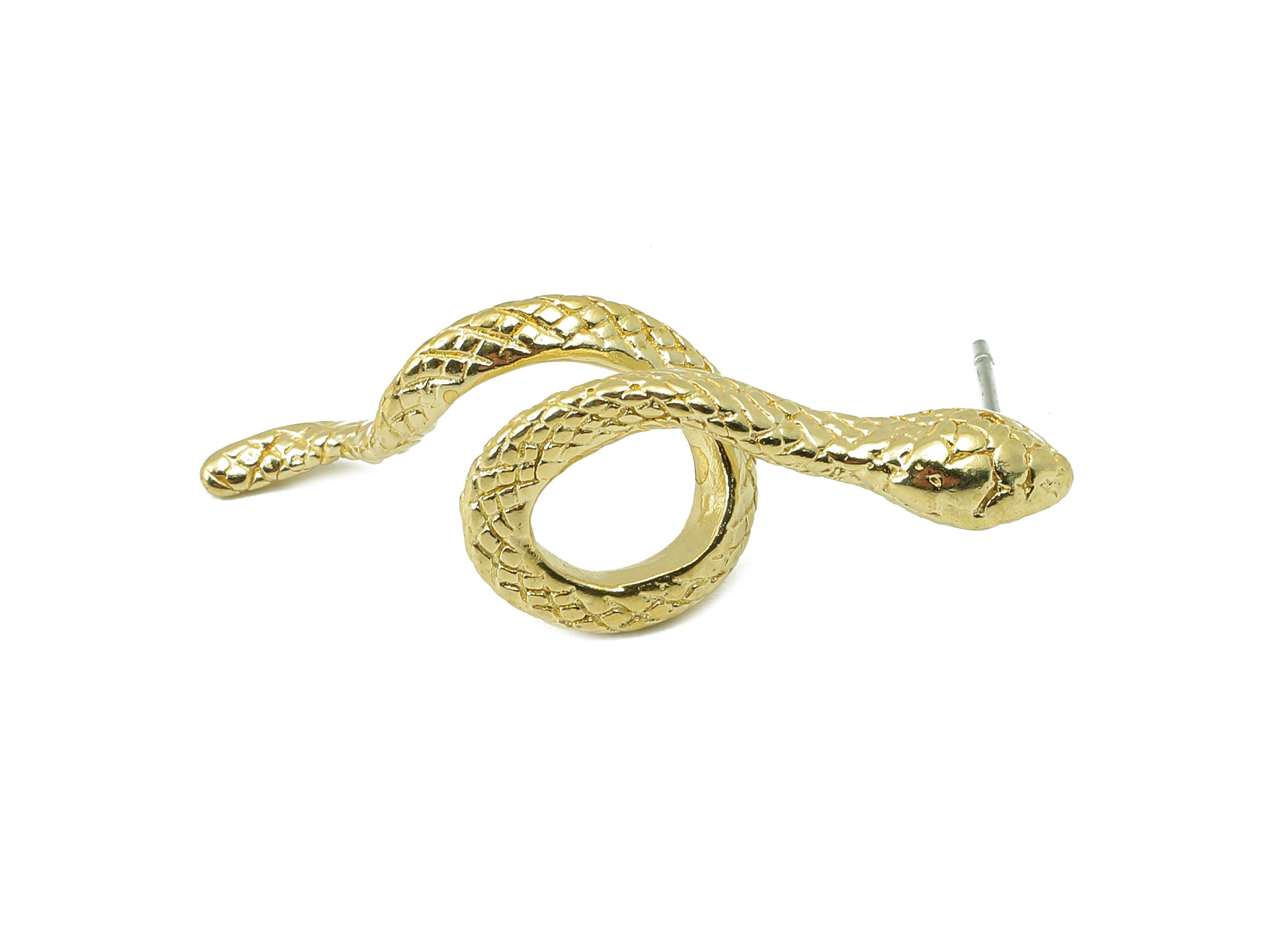Brass Snake Stud Earring - Raw Brass Snake Earring Post - Snake Earring Stud - Steel Stud - 31.08x10.05x2.54mm - PP8222 - DOMEDBAZAAR