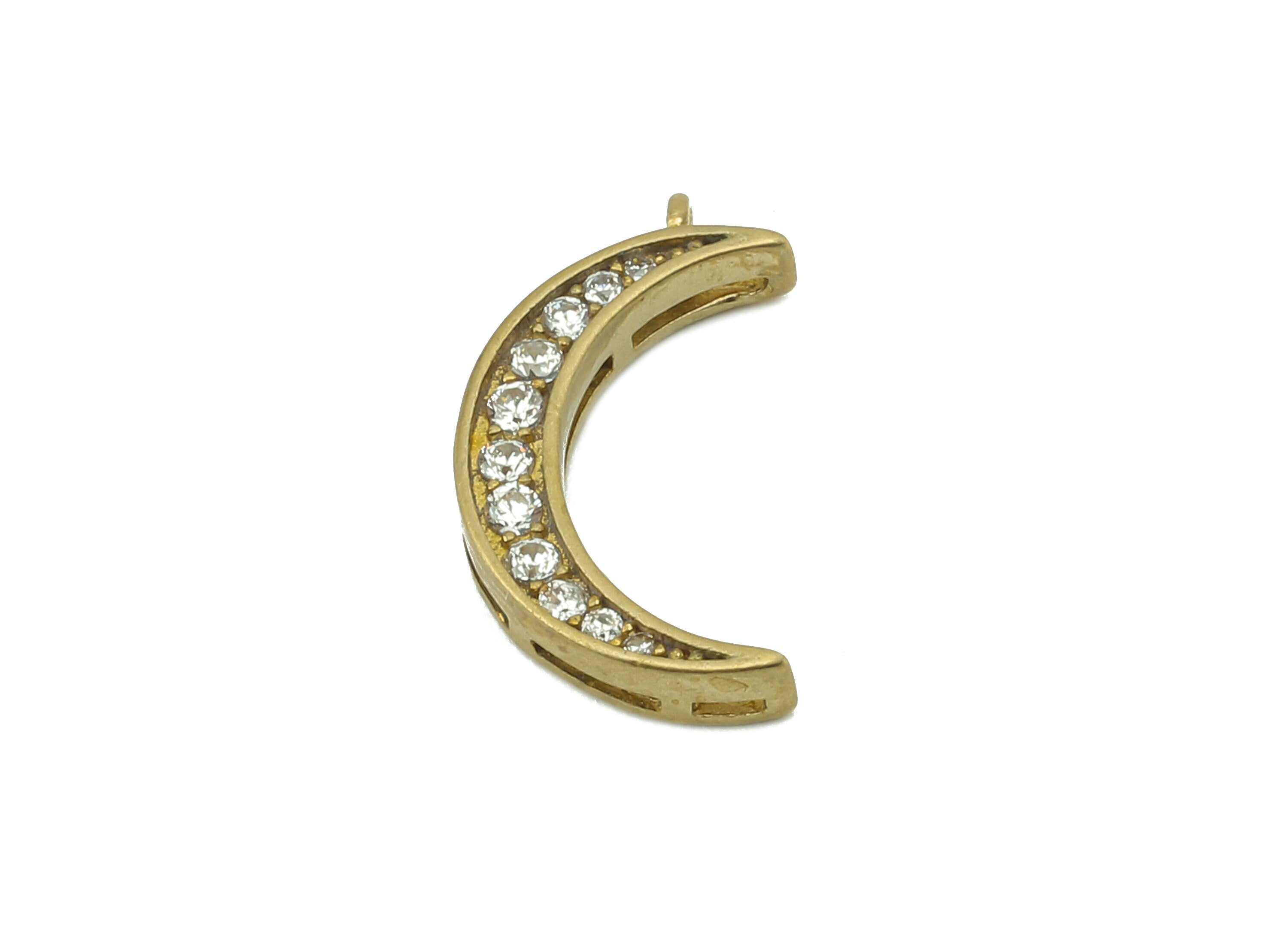 Brass Moon Earring Charms - Raw Brass Moon With Cubic Zirconia CZ - Crescent Pendant With Loop - For Necklace - 15.68x8.9x2.81mm - PP8229 - DOMEDBAZAAR