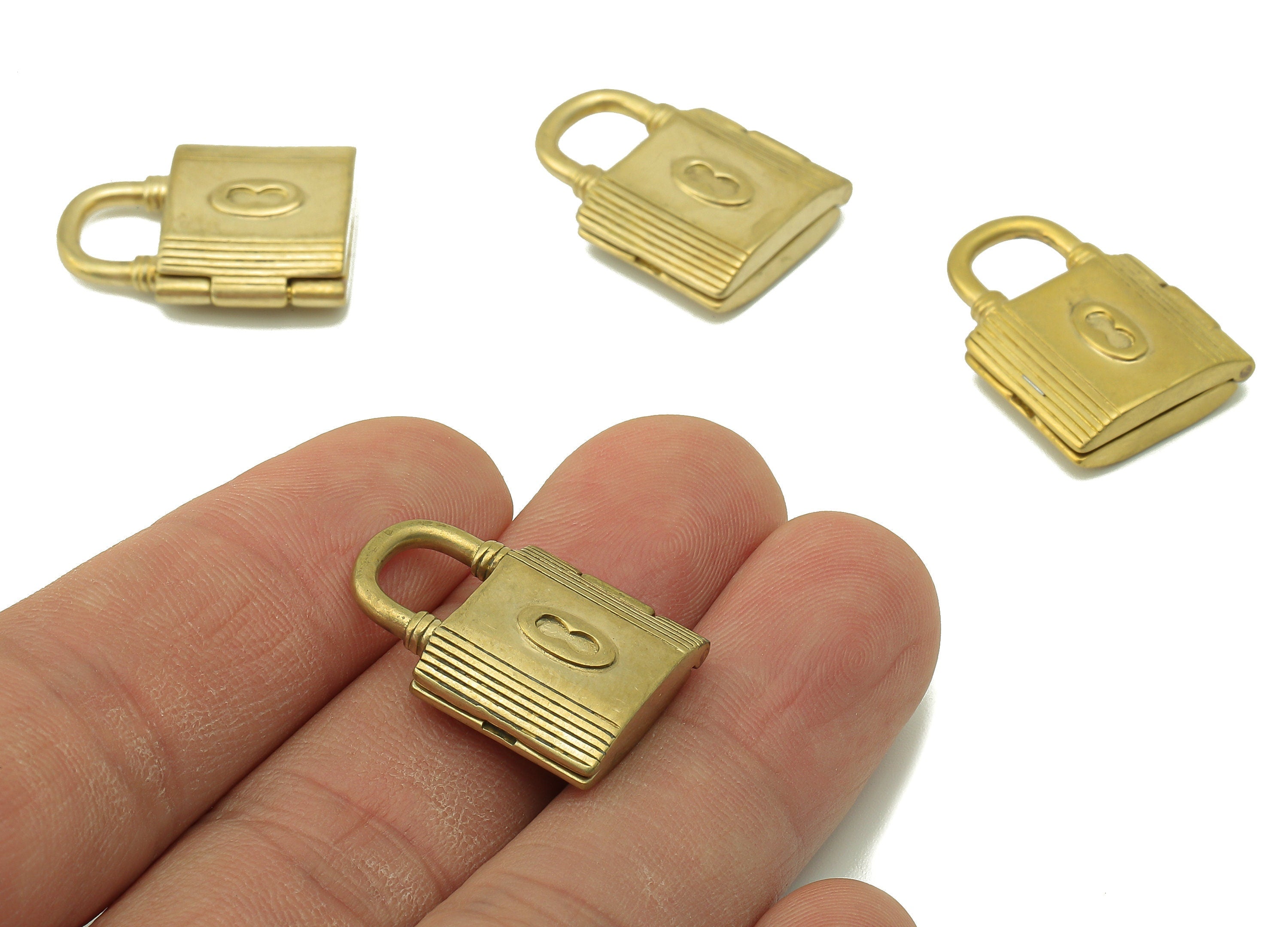 Brass Padlock Connectors - Raw Brass Openable Lock Pendant - Hasp Earring Charms - For Necklace - 23.65x17.46x6.19mm - PP8235 - DOMEDBAZAAR