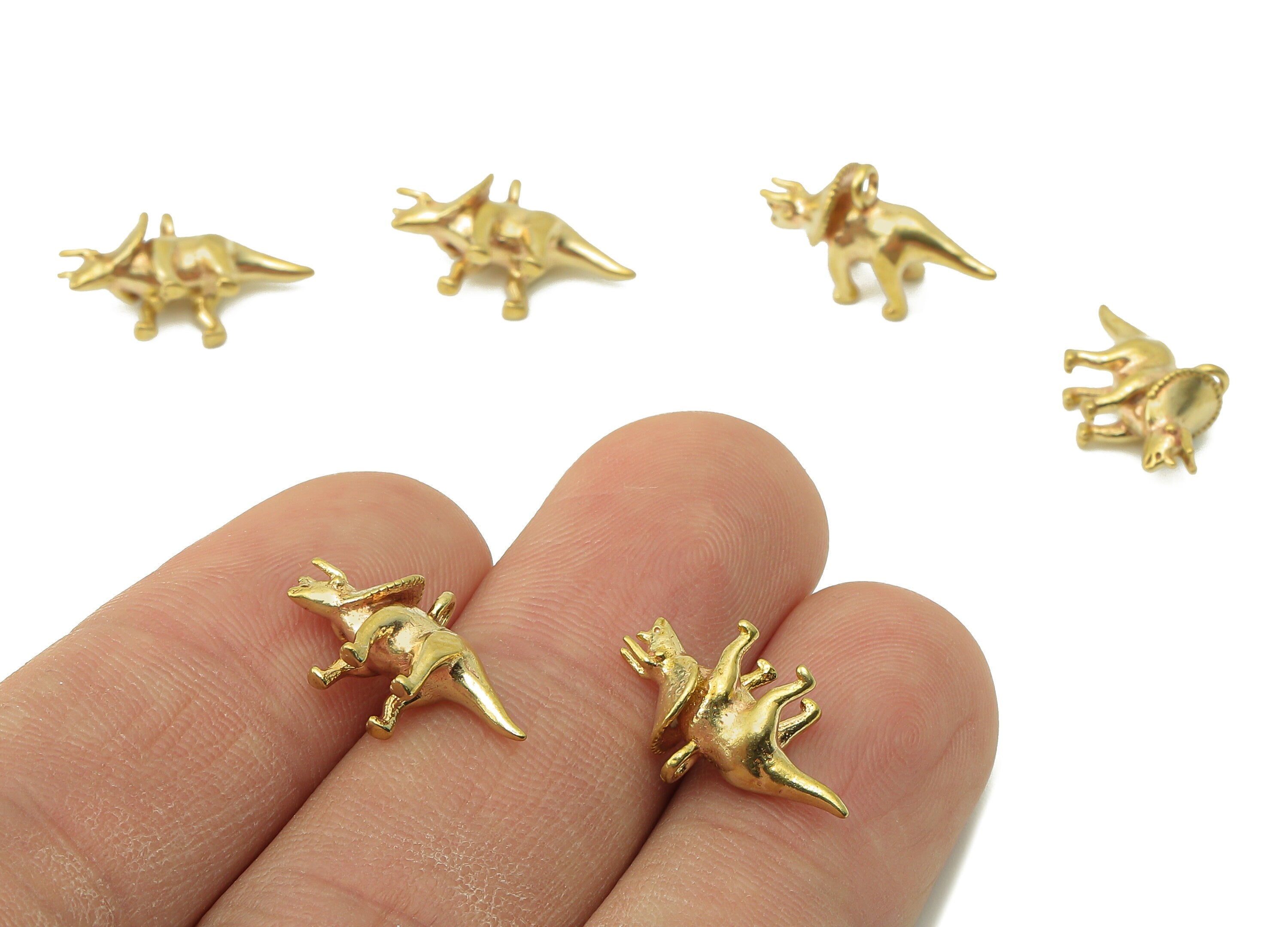 Brass Styracosaurus Earring Charms - Raw Brass Triceratops Pendant With Loop - Dinosaur Charms - For Necklace - 17.25x10.41x5.96mm - PP8237 - DOMEDBAZAAR