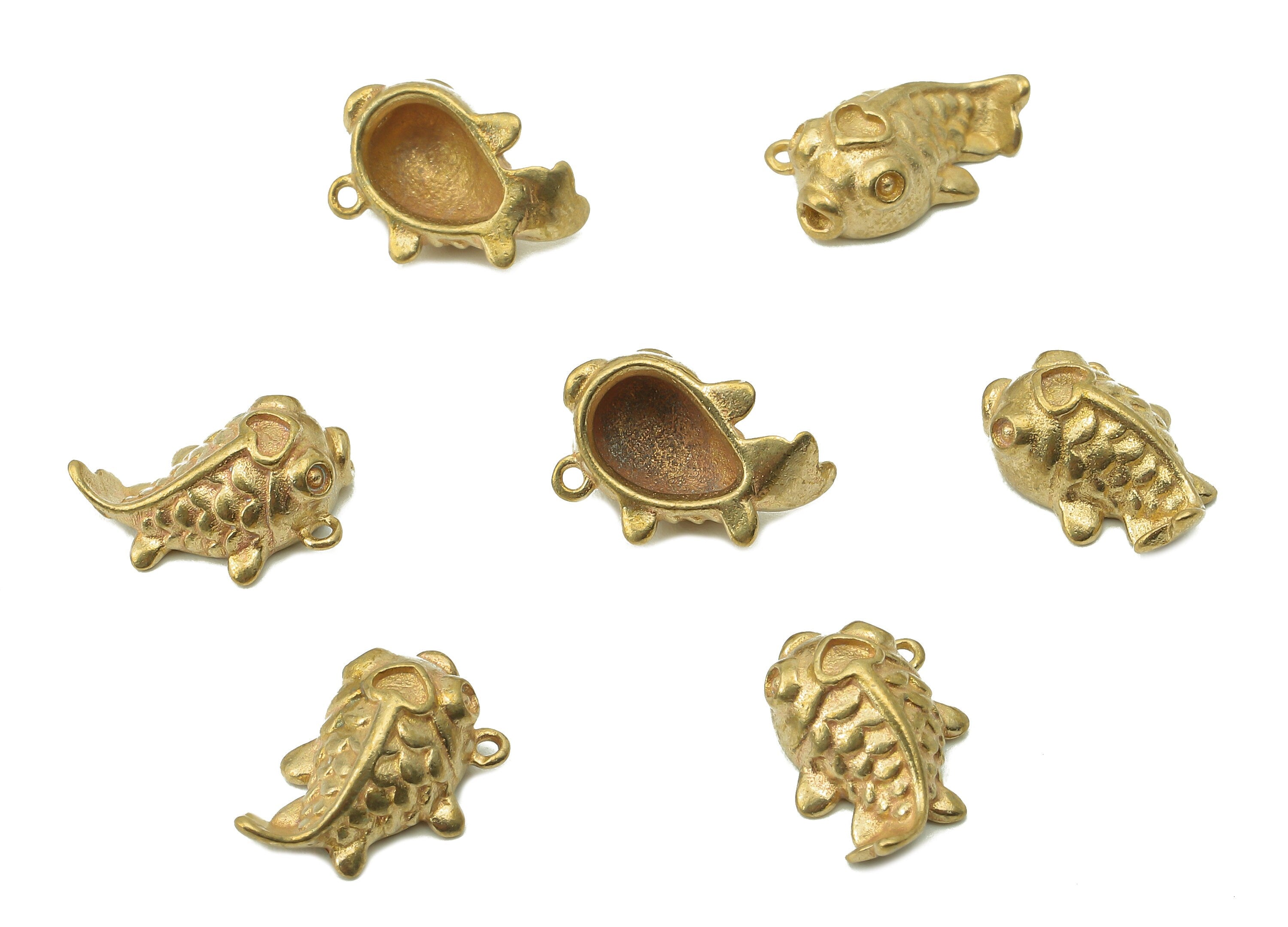 Brass Fat Cute Fish Earring Charms - Raw Brass Fish Pendant With Loop - Fish Charms - For Necklace - 13.8x9.04x1.6mm - PP8239 - DOMEDBAZAAR