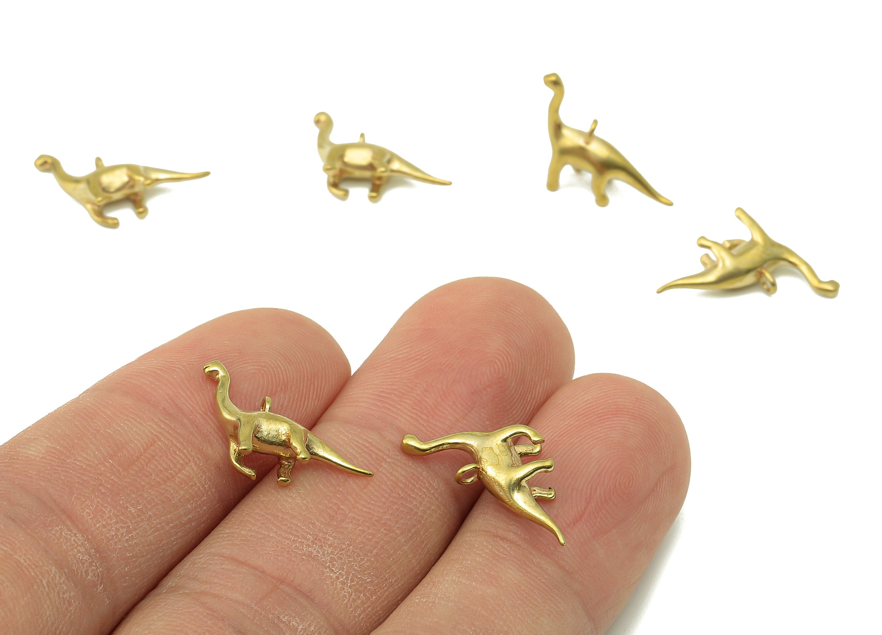 Brass Brontosaurus Earring Charms - Raw Brass Dinosaur Pendant With Loop - Dinosaur Charms - For Necklace - 18.83x11.57x4.57mm - PP8240 - DOMEDBAZAAR