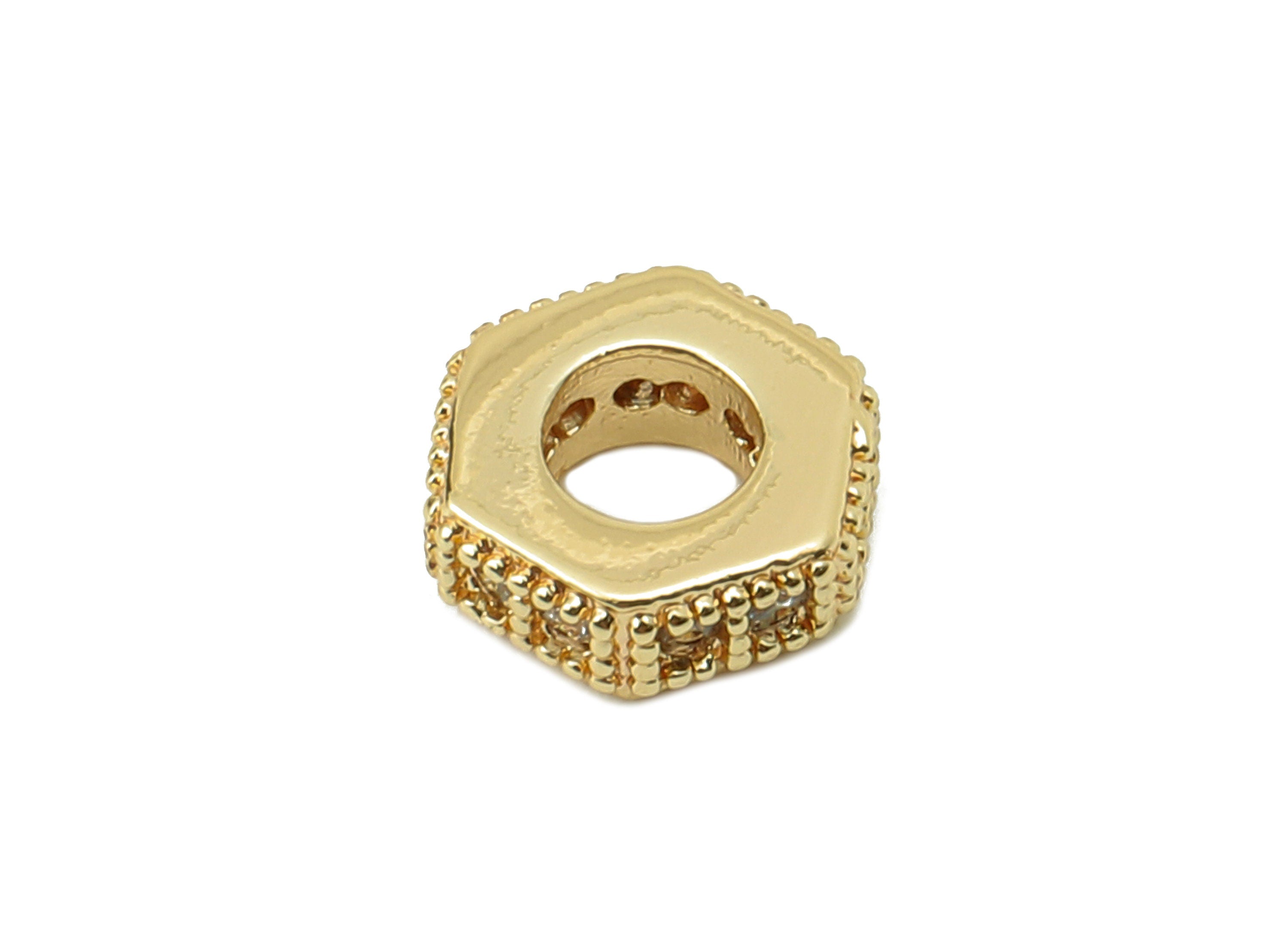 Brass Hexagon Earring Charms - Screw Cubic Zirconia CZ Charms - Brass Spacer Beads - 18K Real Gold Plating -6.33x6.33x2.24mm- RGP5831 - DOMEDBAZAAR