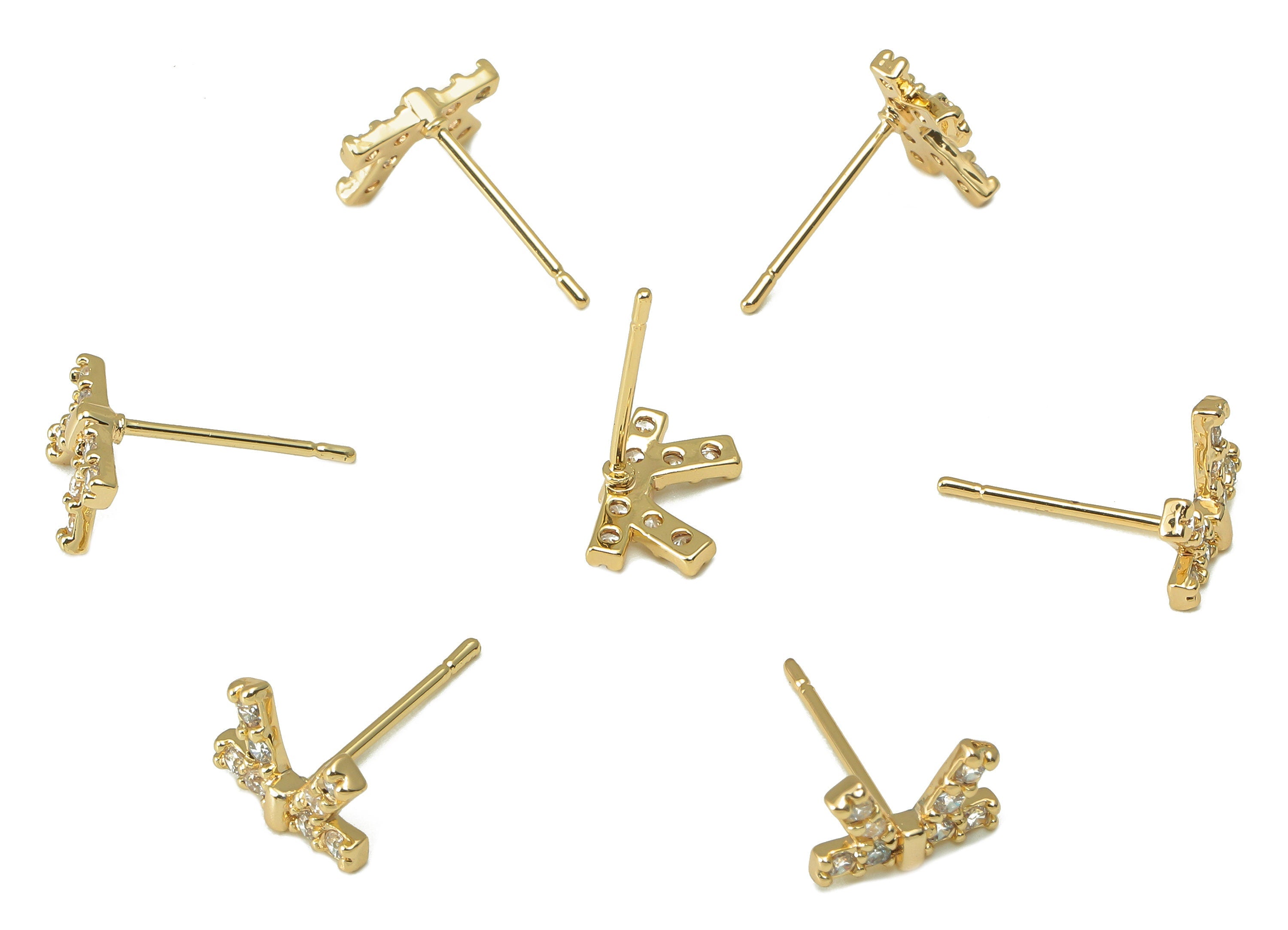 Brass Butterfly Bow Earring Post -Brass Bowtie Cubic Zirconia Stud - CZ Stud Earrings - 18K Real Gold Plating -9.46x 6.19x 1.34mm- RGP5834 - DOMEDBAZAAR