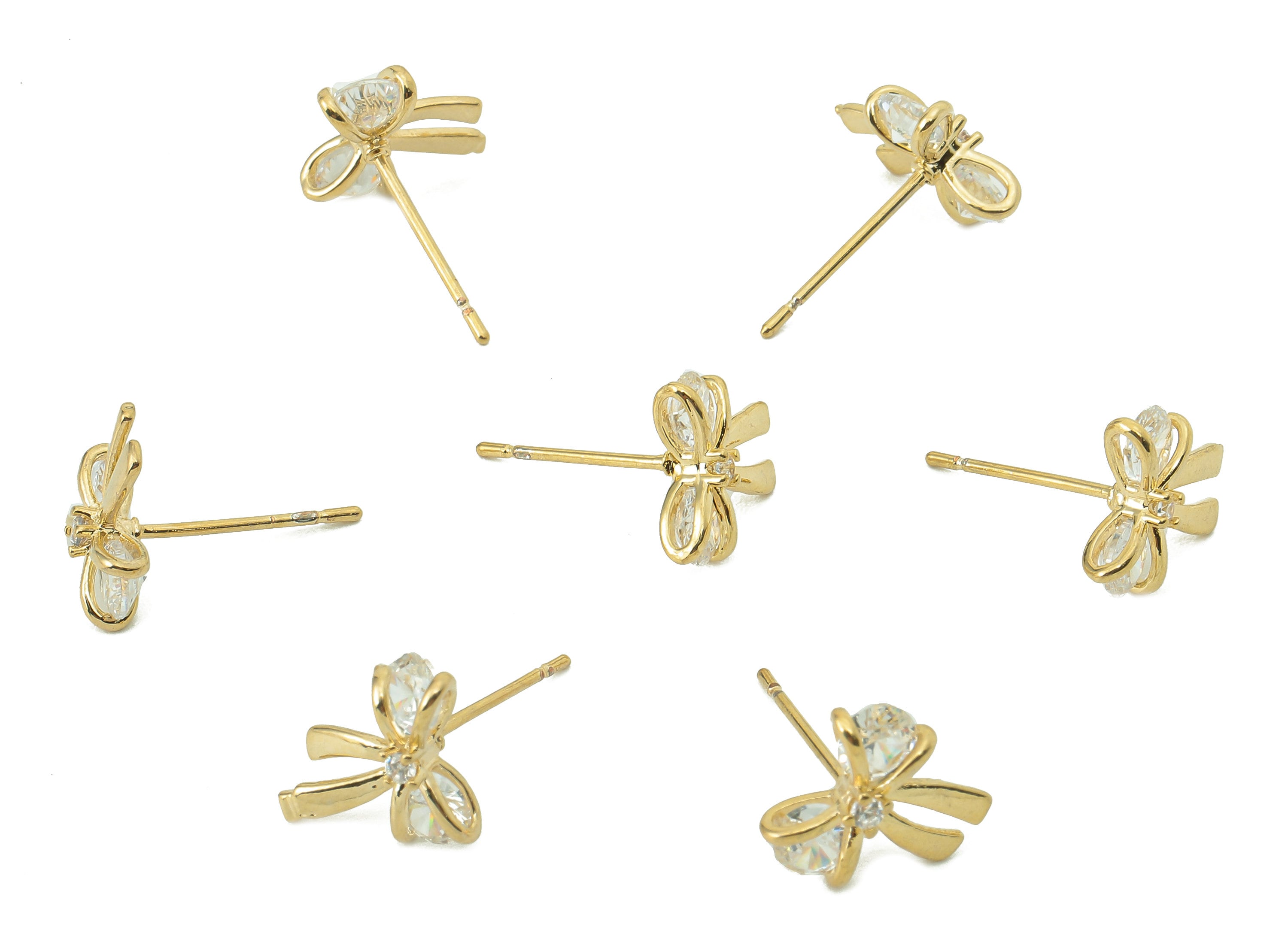 Brass Ribbon Butterfly Bow Earring Post -Brass Hollow Butterfly Stud - CZ Stud Earring - 18K Real Gold Plating -10.09x 9.74x 4.12mm-RGP5838 - DOMEDBAZAAR