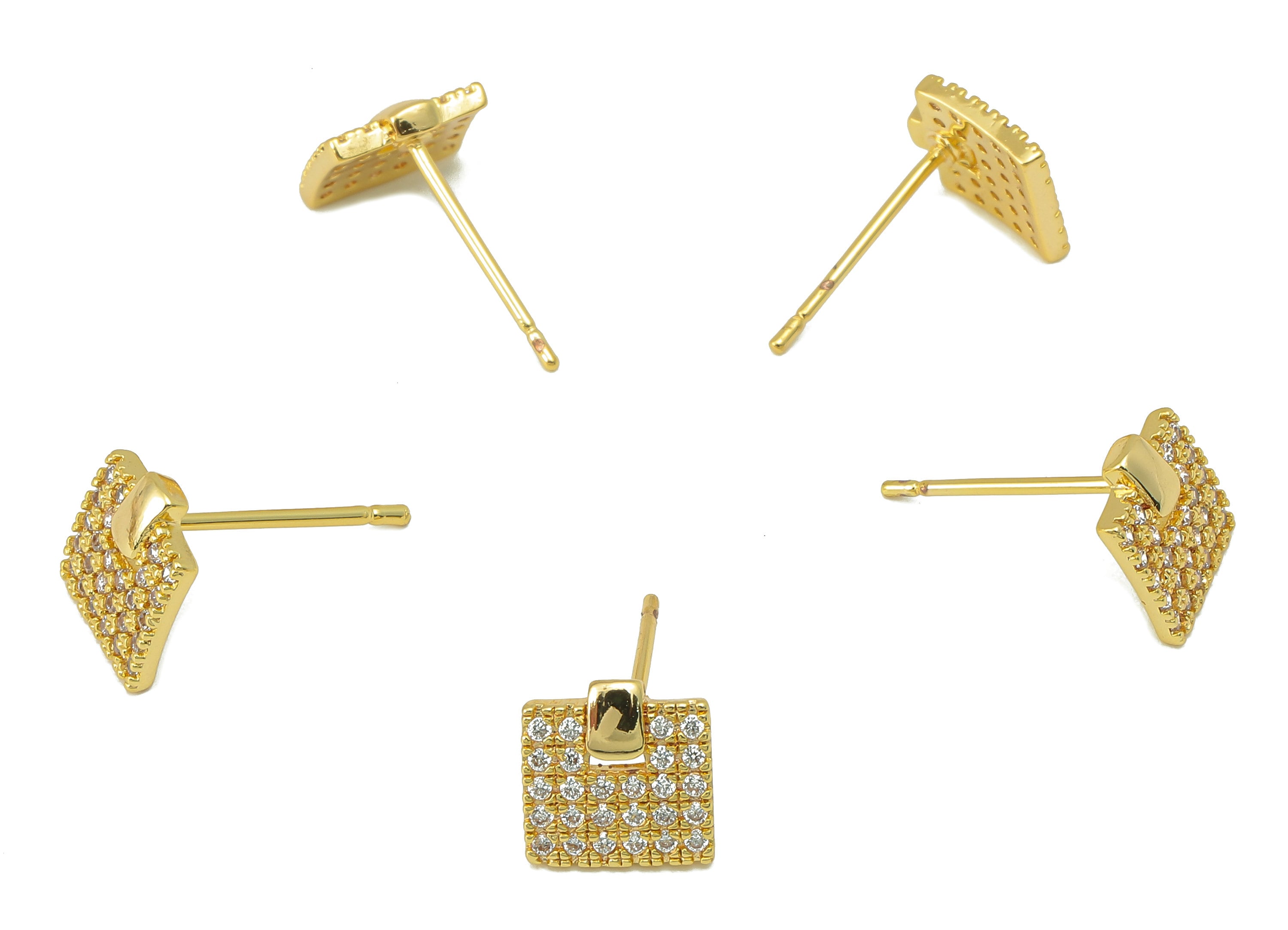 Brass Square Earring Post -Brass Geometry Stud - CZ Stud Earring - 18K Real Gold Plating -8.21x 7.82x 1.4mm-RGP5840 - DOMEDBAZAAR