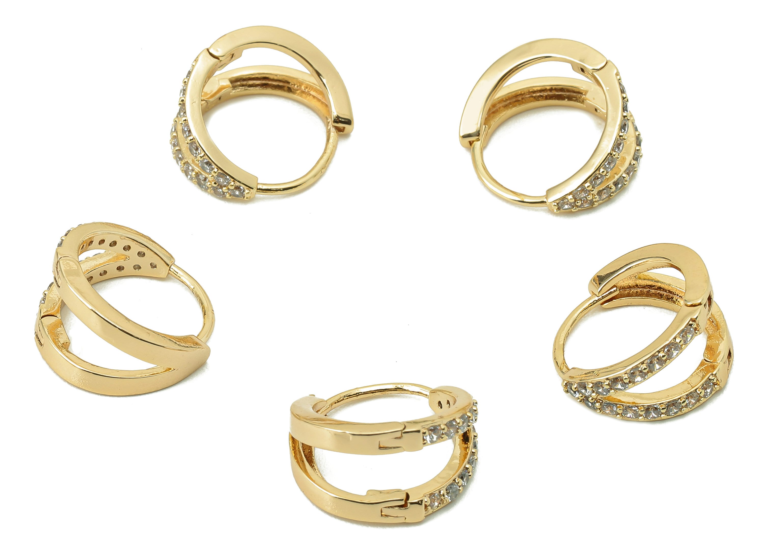 Brass Mini Round Earring Clasp - Huggie Hoop Earring -Clasp Earring Hoop CZ Earring - 18K Real Gold Plating -13.15x 12.74x 1.6mm-RGP5843 - DOMEDBAZAAR