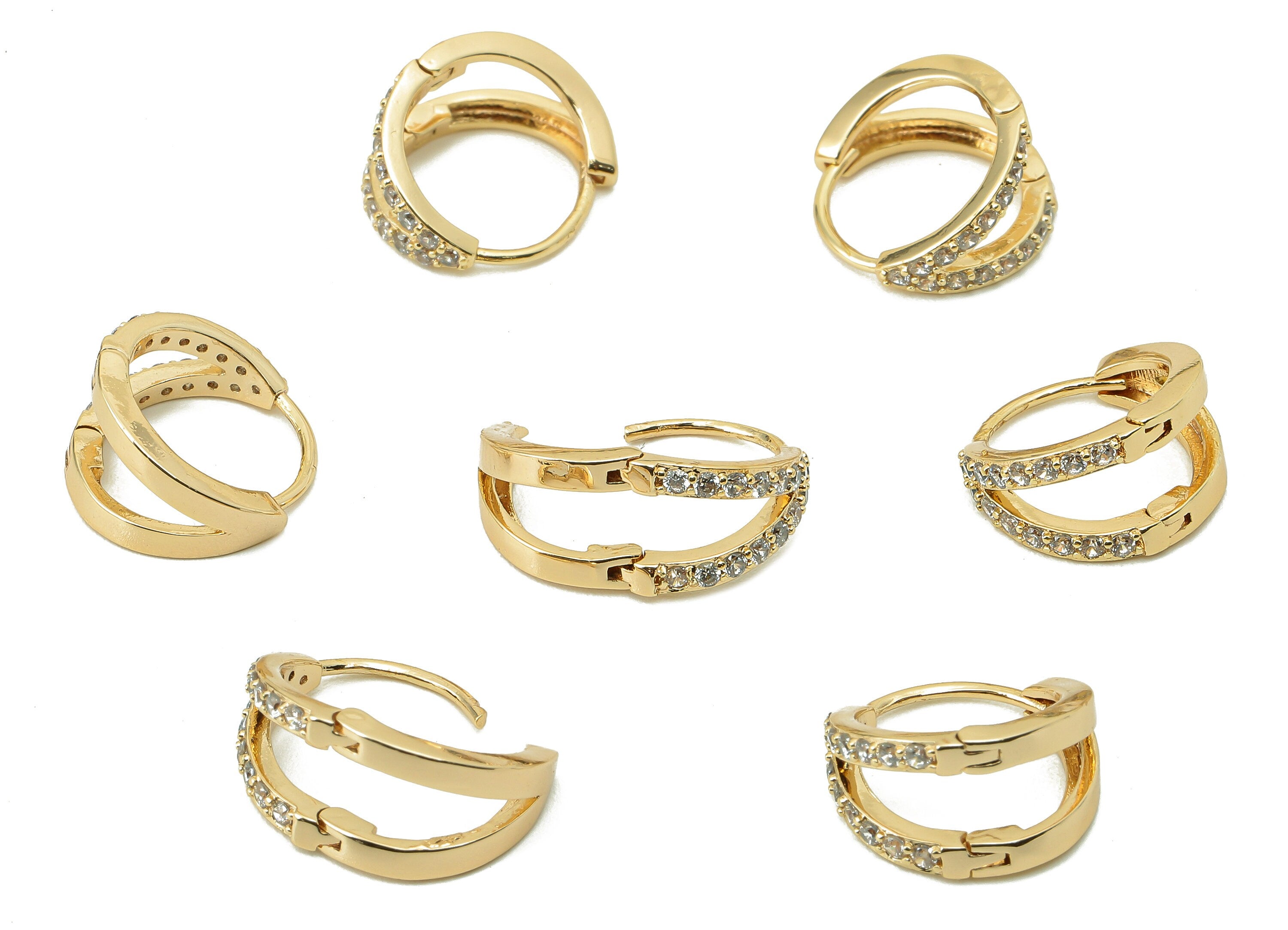 Brass Mini Round Earring Clasp - Huggie Hoop Earring -Clasp Earring Hoop CZ Earring - 18K Real Gold Plating -13.15x 12.74x 1.6mm-RGP5843 - DOMEDBAZAAR
