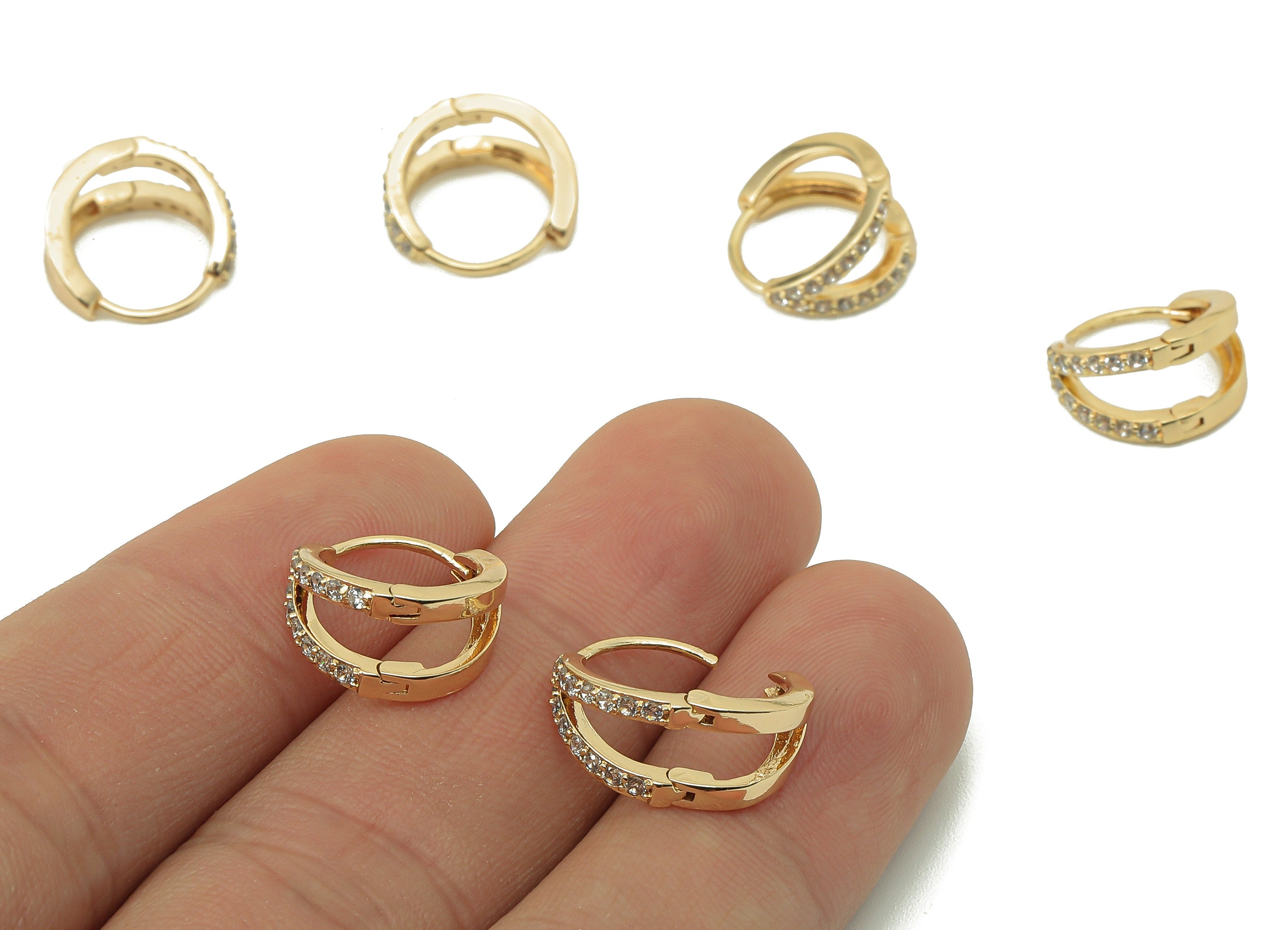 Brass Mini Round Earring Clasp - Huggie Hoop Earring -Clasp Earring Hoop CZ Earring - 18K Real Gold Plating -13.15x 12.74x 1.6mm-RGP5843 - DOMEDBAZAAR