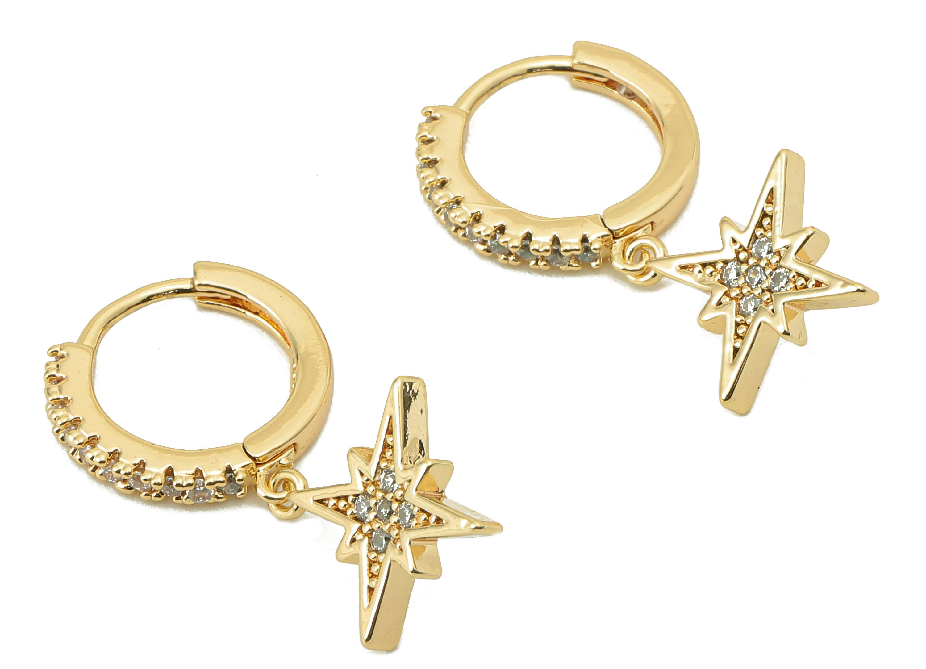 Brass North Star Hoop Earring Clasp - Huggie Hoop Earring -Clasp Earring Hoop Star Earring - 18K Real Gold Plating-24.7x12.69x1.79mm-RGP5845 - DOMEDBAZAAR