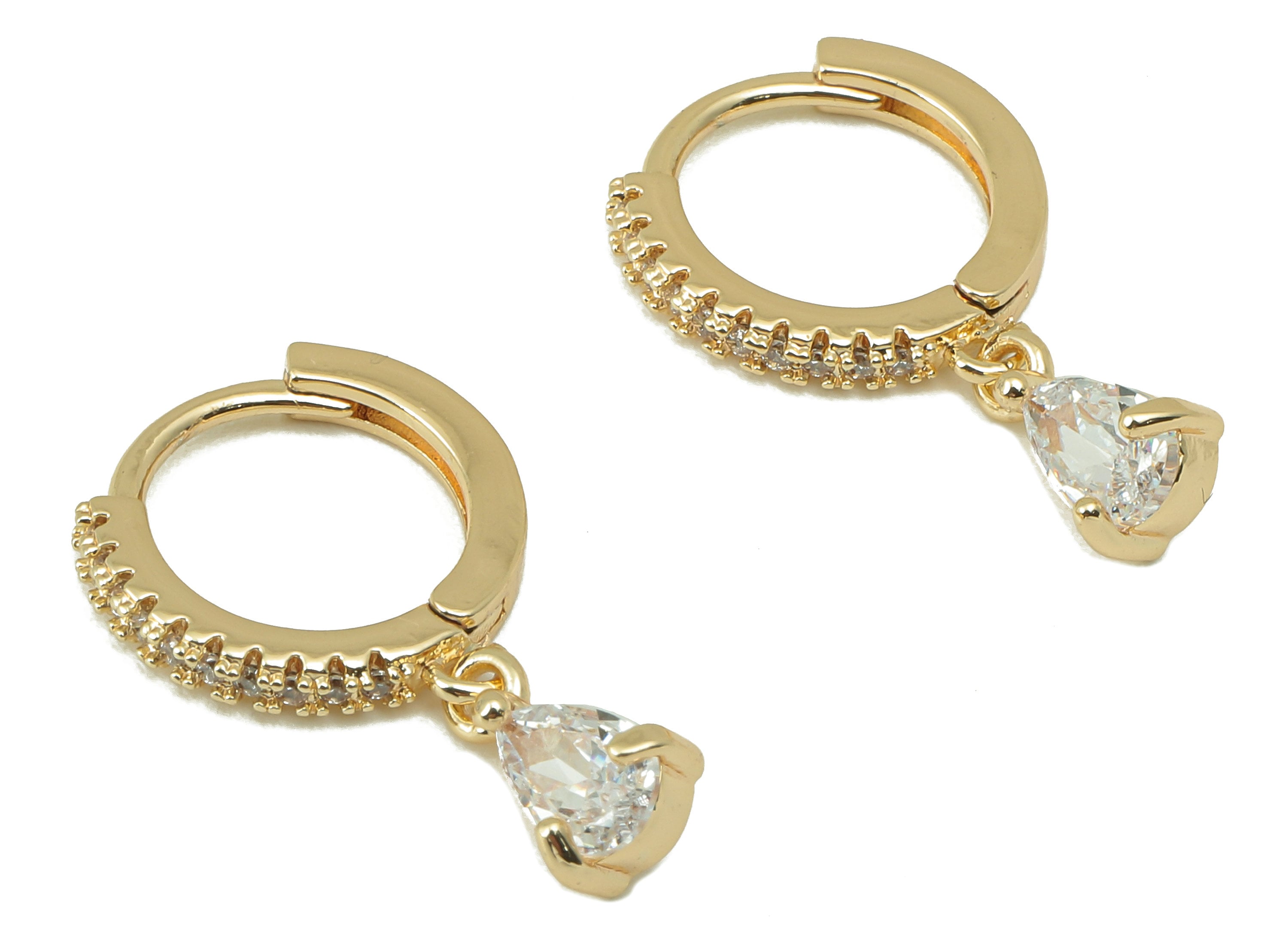 Brass Circle Teardrop Hoop Earring Clasp - Huggie Hoop Earring - Drop Clasp Hoop Earring - 18K Real Gold Plating-21.22x 12.78x1.92mm-RGP5846 - DOMEDBAZAAR