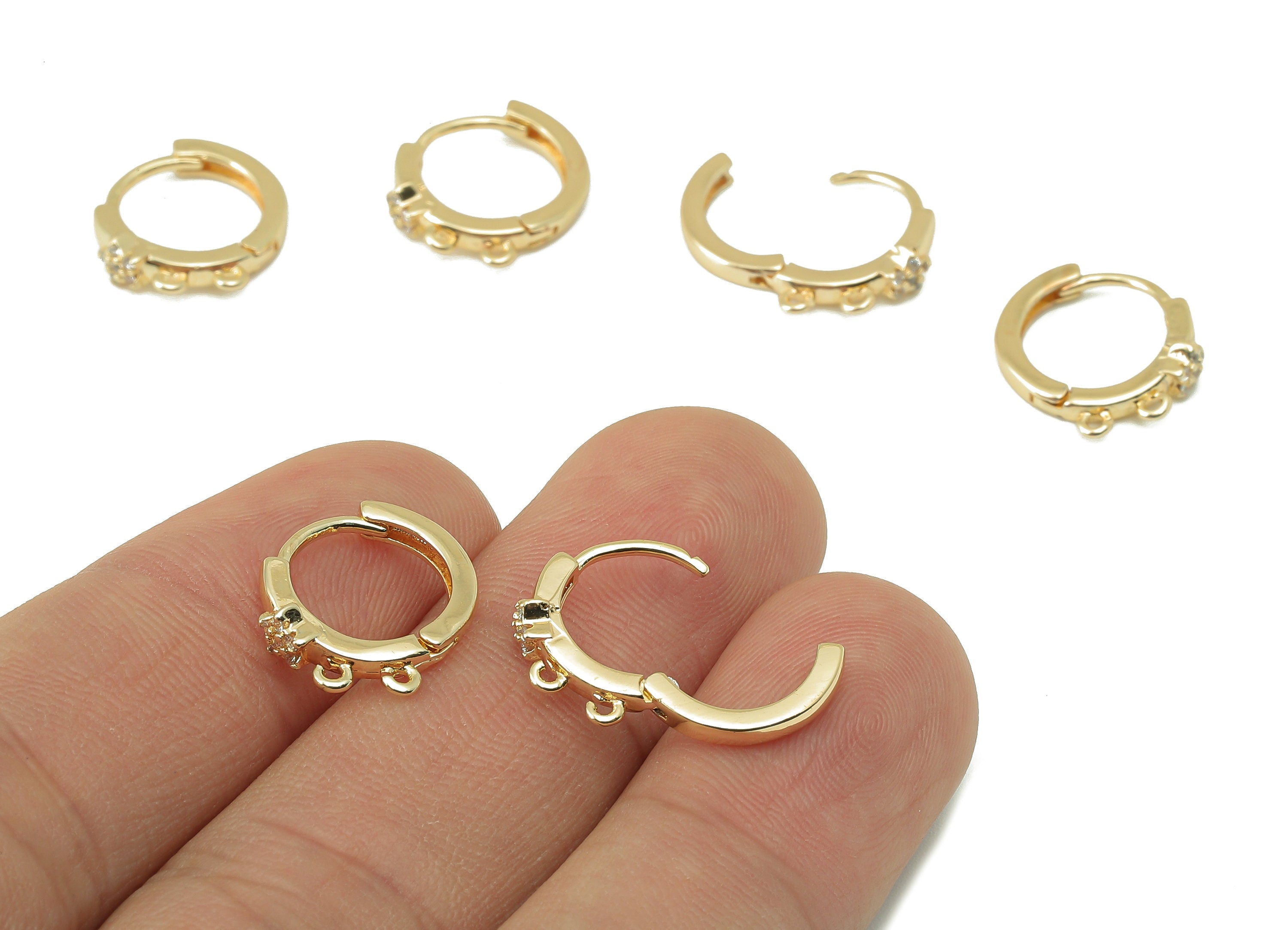 Brass Circle Flower Hoop Earring Clasp - Brass Huggie Hoop With 2 Loop - Clasp Hoop Earring-18K Real Gold Plating-14.69x13.93x1.89mm-RGP5848 - DOMEDBAZAAR