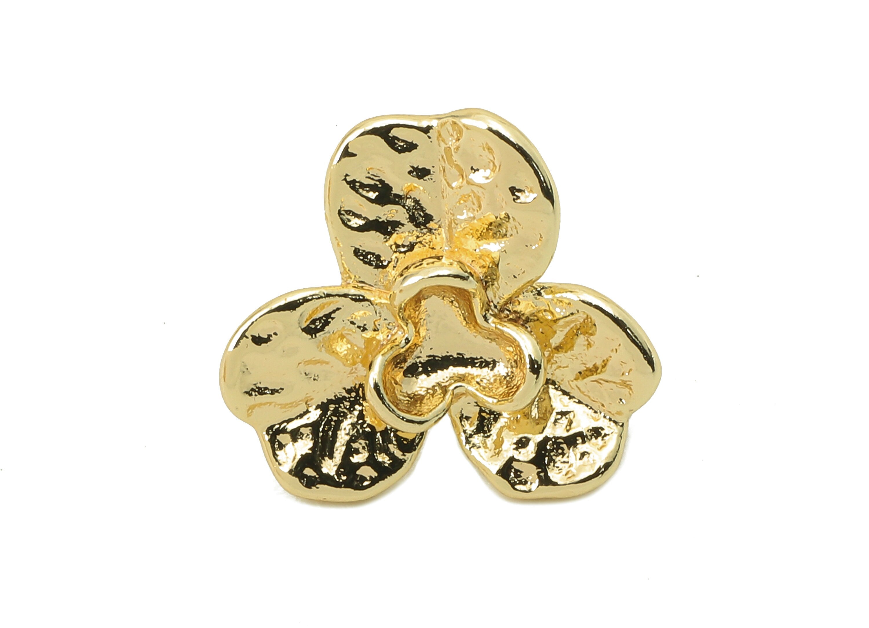 Brass Flower Earring Post -Brass Hammered Stud - Flower Stud Earring - 18K Real Gold Plating -14.94x 13.85x 1.78mm-RGP5849 - DOMEDBAZAAR