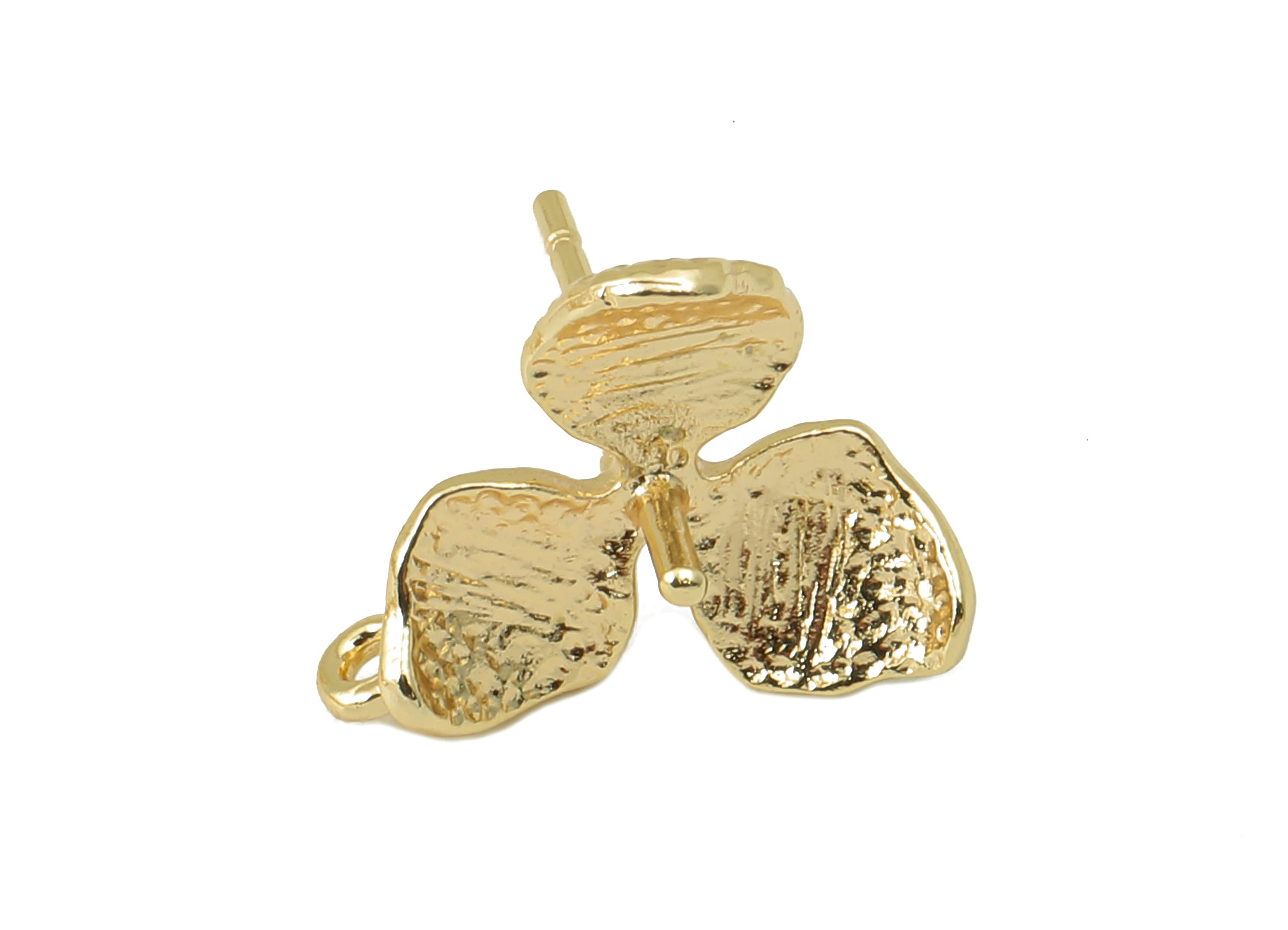 Brass Flower Earring Post -Brass Hammered Stud Earring For Pearls- Stud With Loop - 18K Real Gold Plating -11.8x 10.85x 1.08mm-RGP5851 - DOMEDBAZAAR