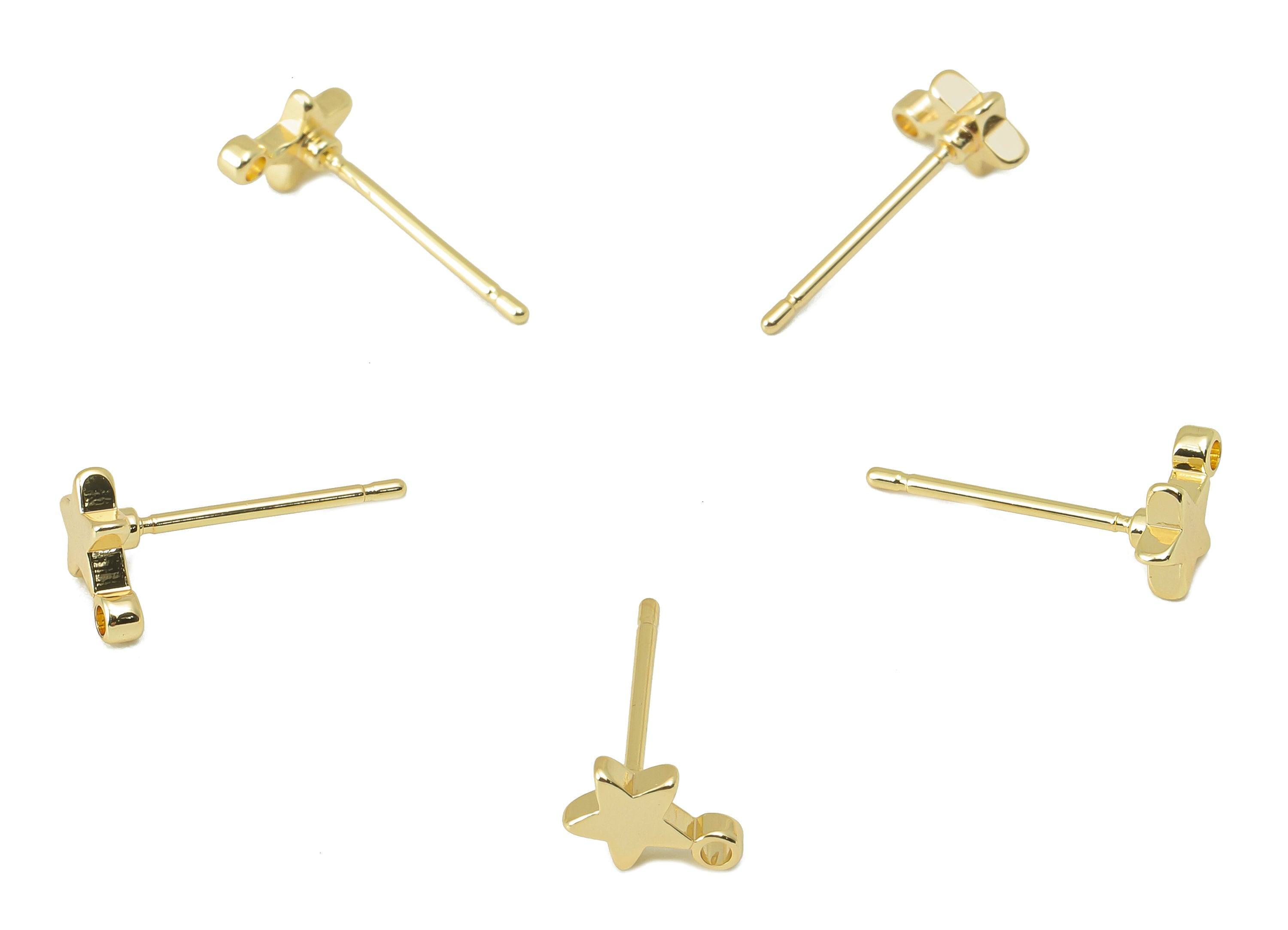 Brass Star Earring Post -Brass Star Stud Earring - Mini Star Earrings Stud With Loop - 18K Real Gold Plating -7.36x 5.32x 1.65mm-RGP5852 - DOMEDBAZAAR