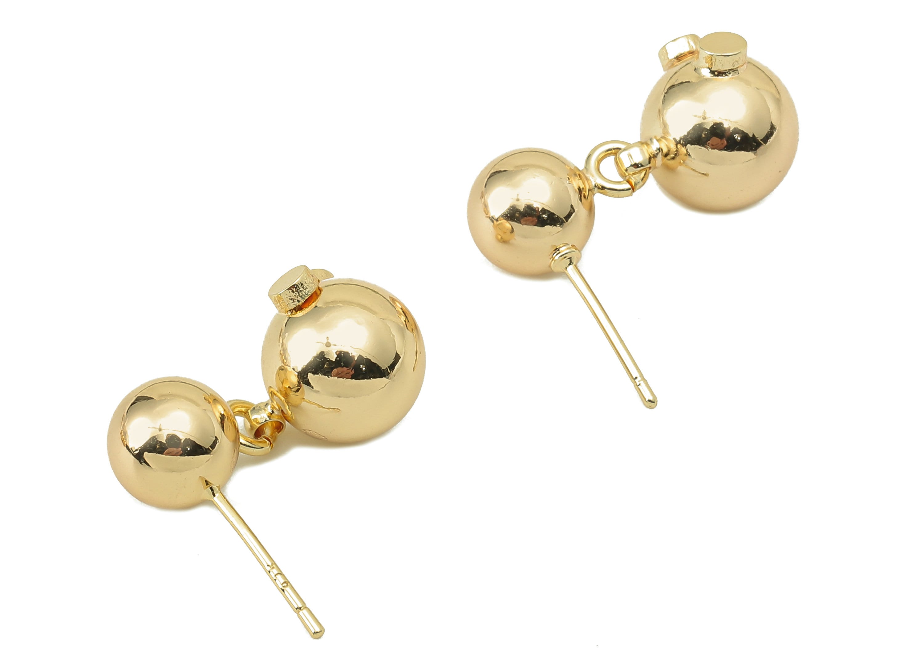 Brass Double Ball Stud Earring - Ball Earring Post - Ball Earring Stud - 18K Real Gold Plating -22.15x 11.71x 9.76mm-RGP5854 - DOMEDBAZAAR