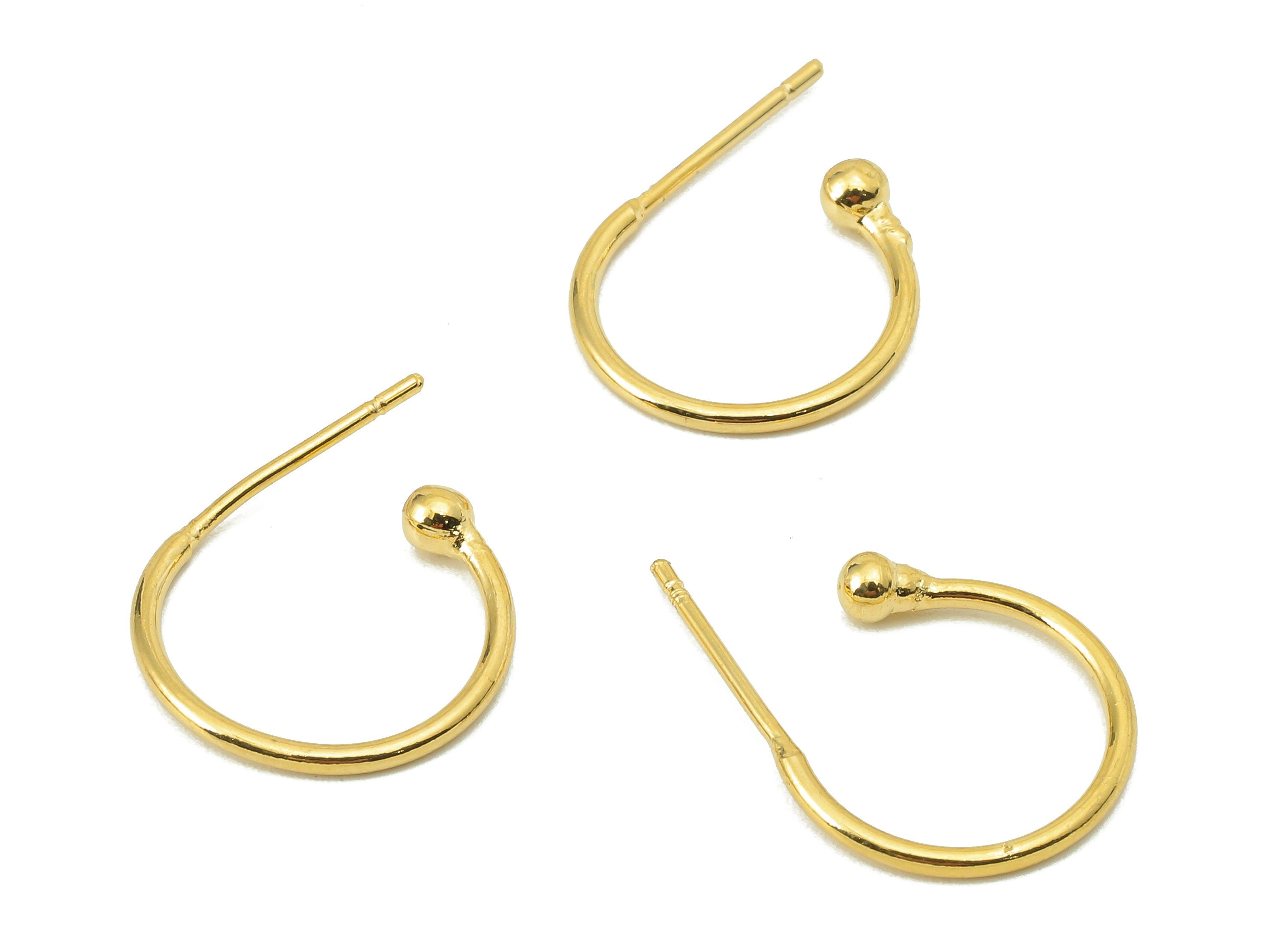 Brass C Hoop Stud Earring - Brass Open Hoop Earring Stud and Earring Post - Mini Ball Post-18K Real Gold Plating -22.13x13.87x 1.2mm-RGP5855 - DOMEDBAZAAR