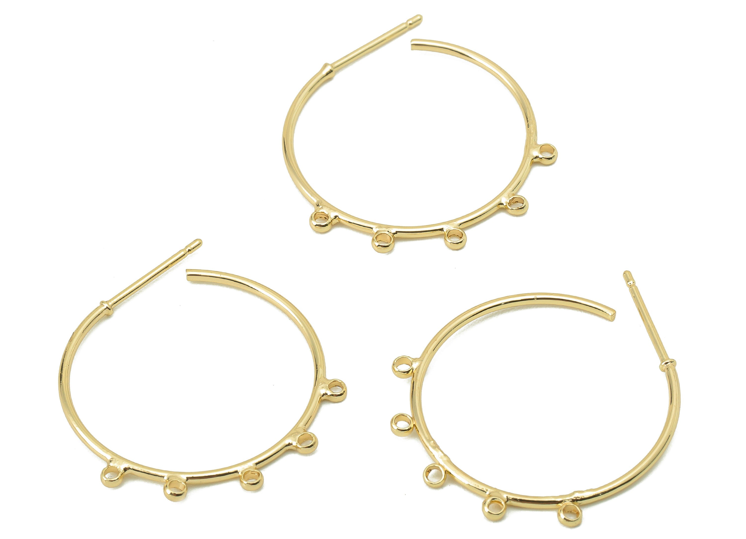 Brass C Hoop Stud Earring - Brass Round Earring Stud and Earring Post With 5 Loop-18K Real Gold Plating -28.42x 24.79x 1.17mm-RGP5857 - DOMEDBAZAAR