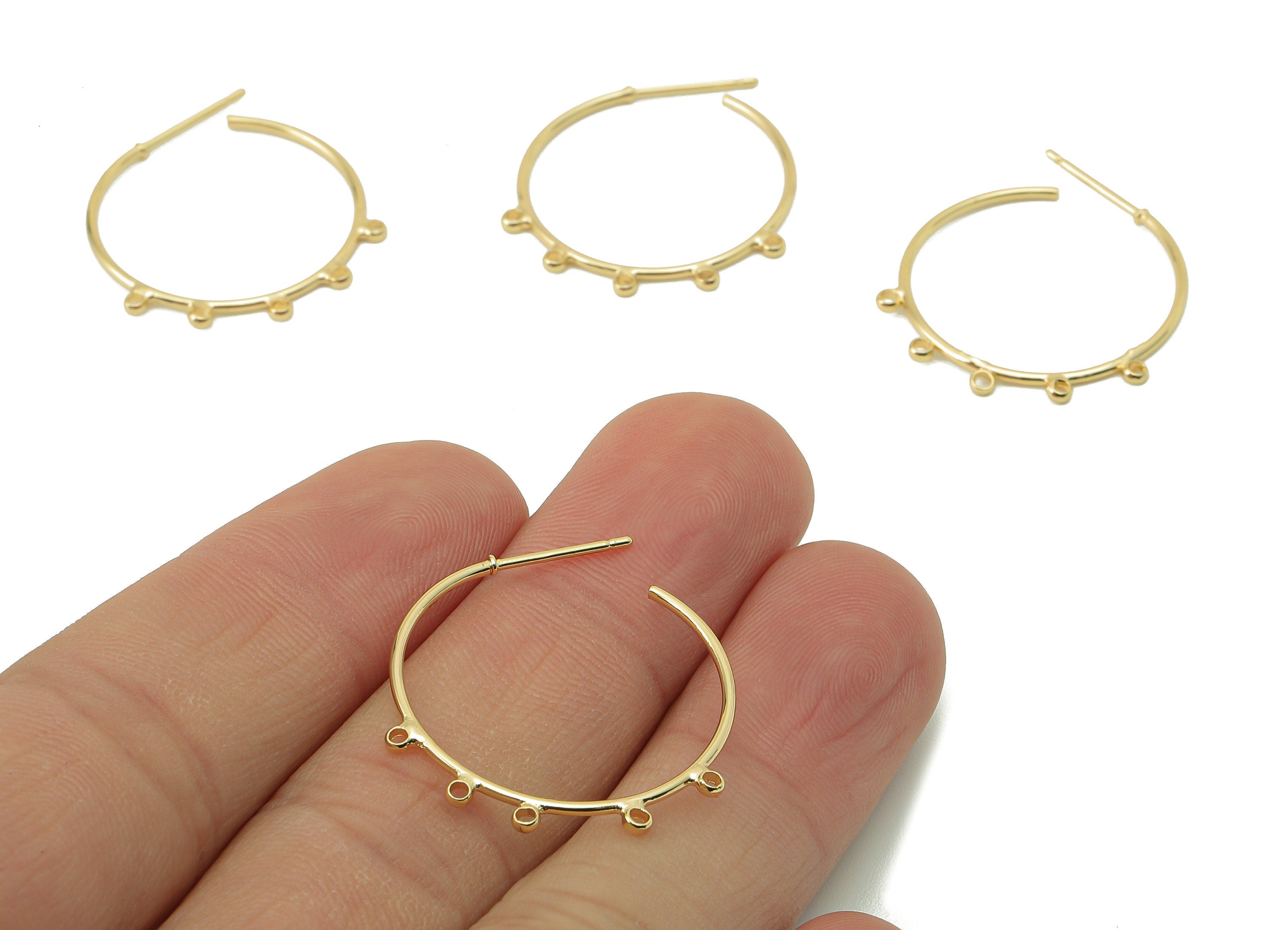 Brass C Hoop Stud Earring - Brass Round Earring Stud and Earring Post With 5 Loop-18K Real Gold Plating -28.42x 24.79x 1.17mm-RGP5857 - DOMEDBAZAAR