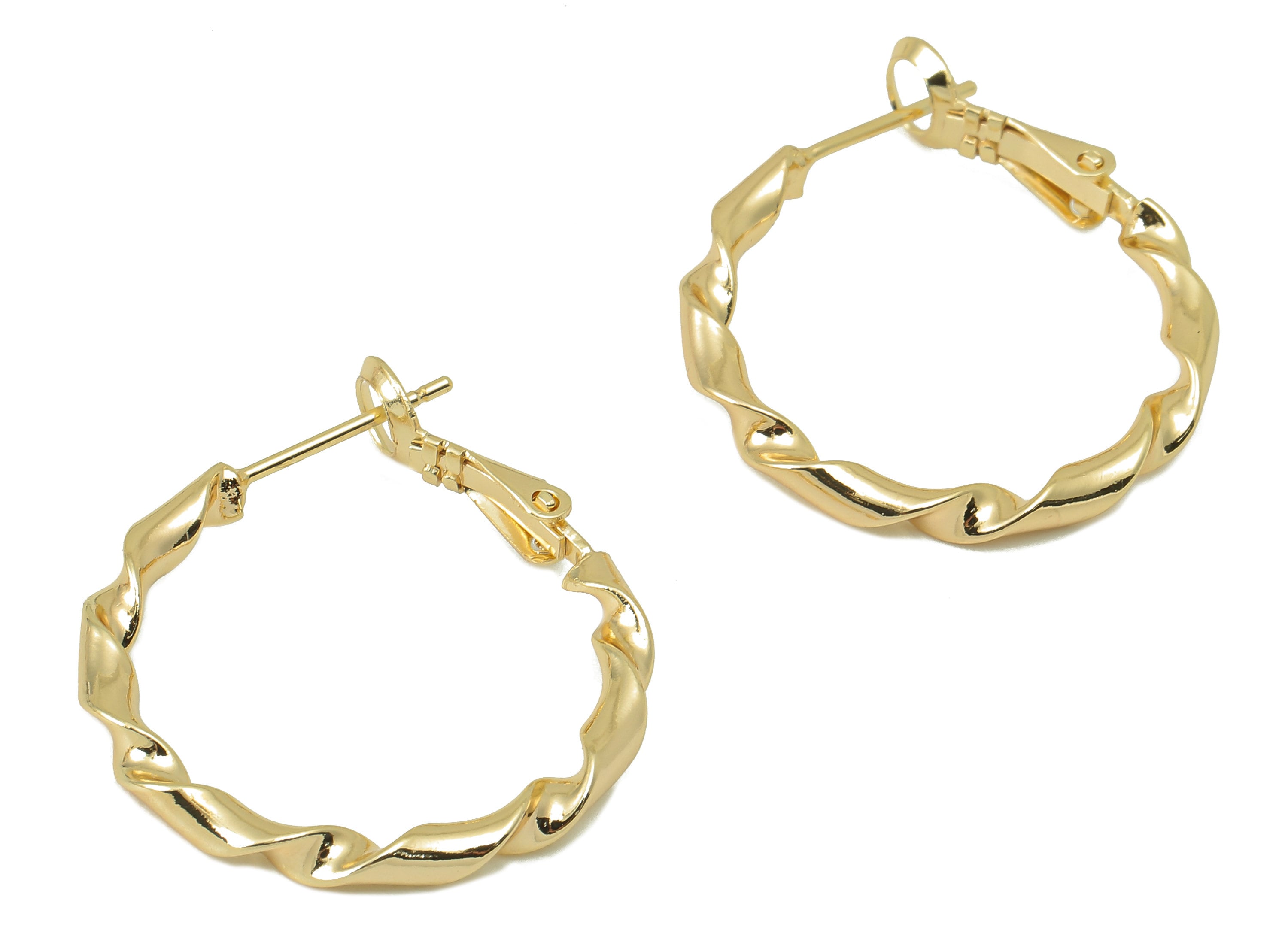 Brass Hoop Earring Clasp- Brass Round Twisted Hoop Earring- Gold Wavy Circle Hoop Earring - 18K Real Gold Plating-29.24x25.62x2.51mm-RGP5858 - DOMEDBAZAAR