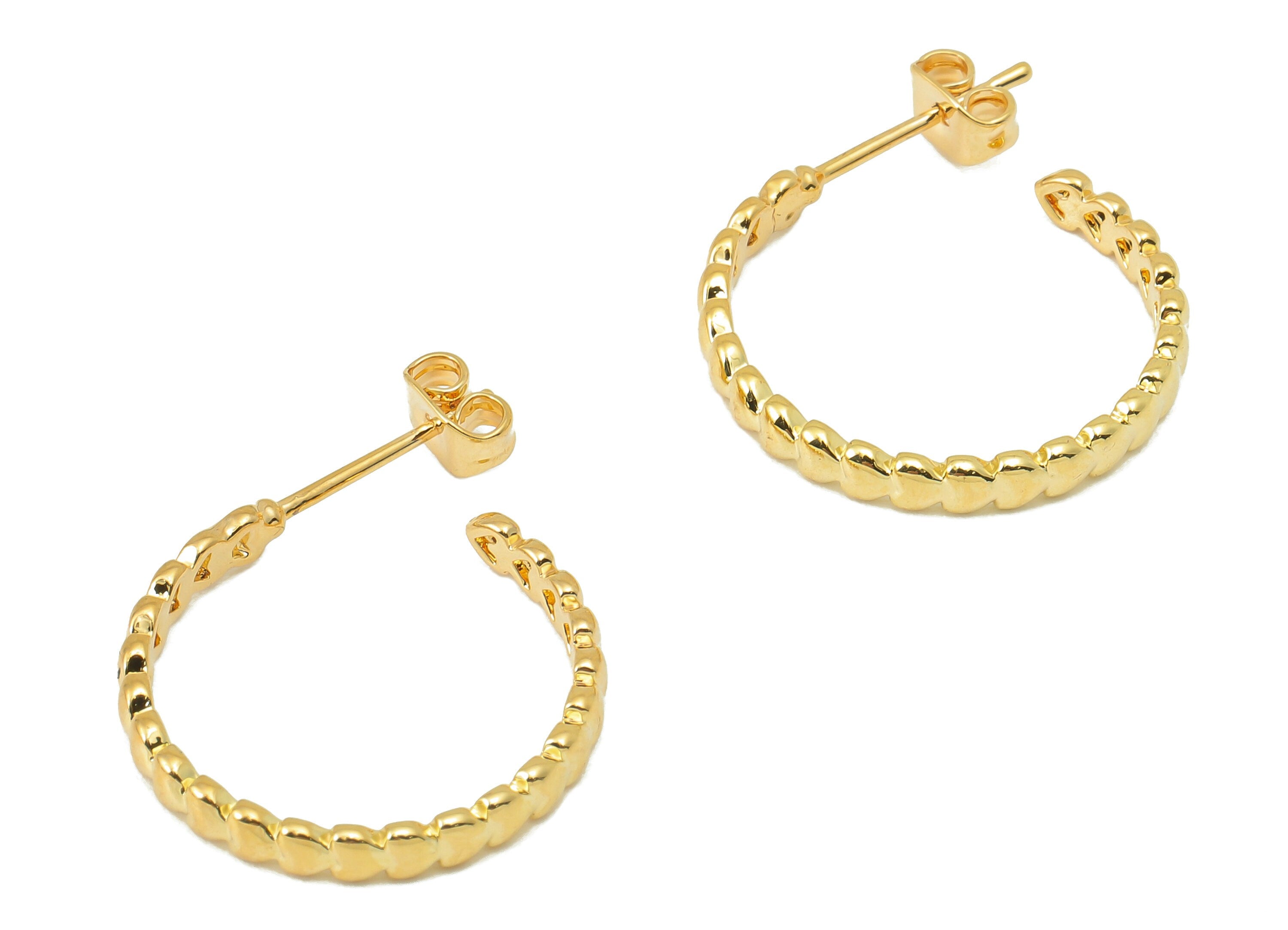 Brass Heart Hoop Earring Clasp - Brass Mini Heart Earring Hoop - Circle Hoop Clasp Earring - 18K Real Gold Plating-23.4x21.62x3.02mm-RGP5862 - DOMEDBAZAAR