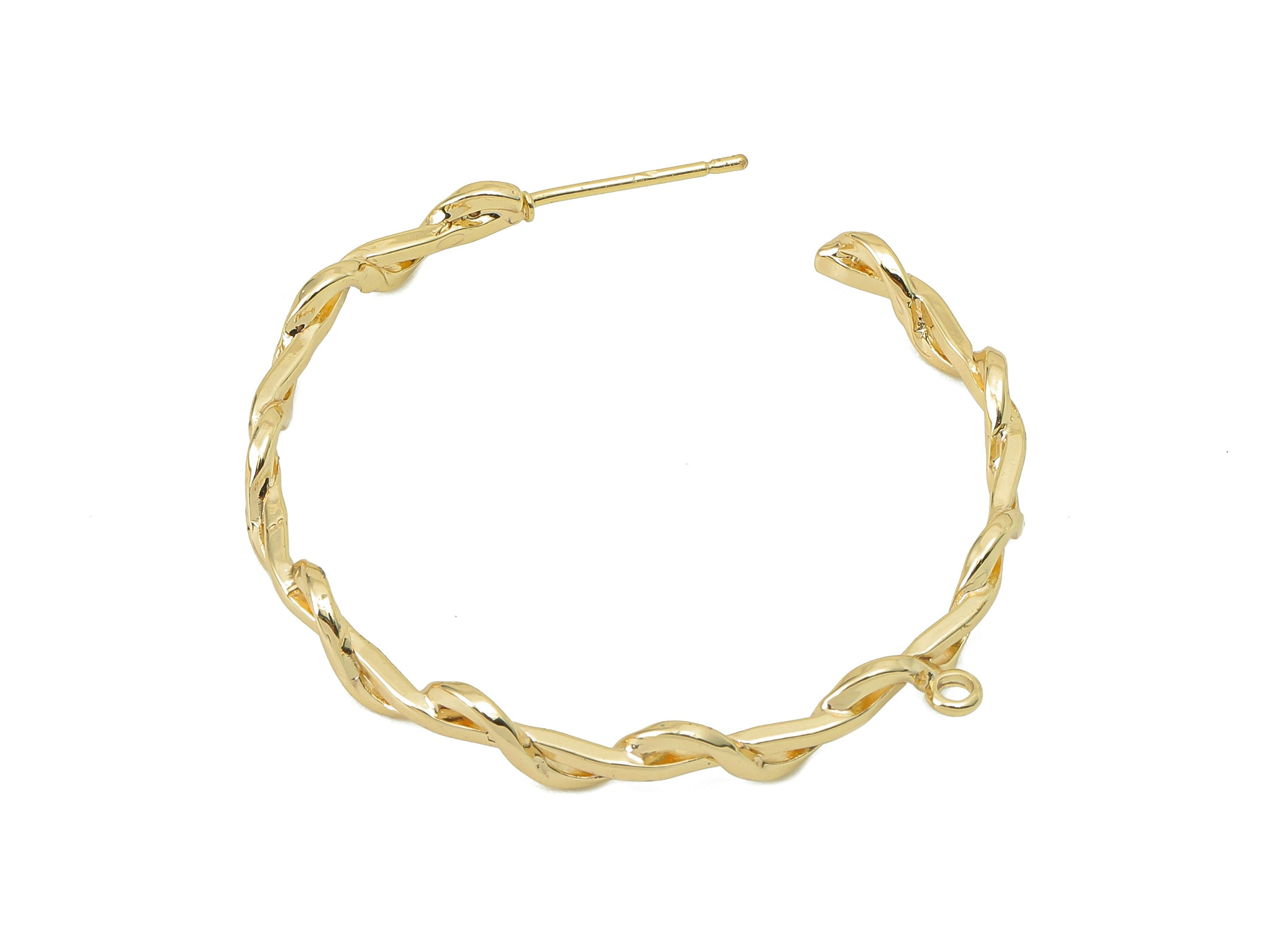 Brass C Hoop Stud Earring - Brass Round Twisted Hoop Earring With Loop - Wavy Earring Post-18K Real Gold Plating -37.83x38.78x1.85mm-RGP5864 - DOMEDBAZAAR