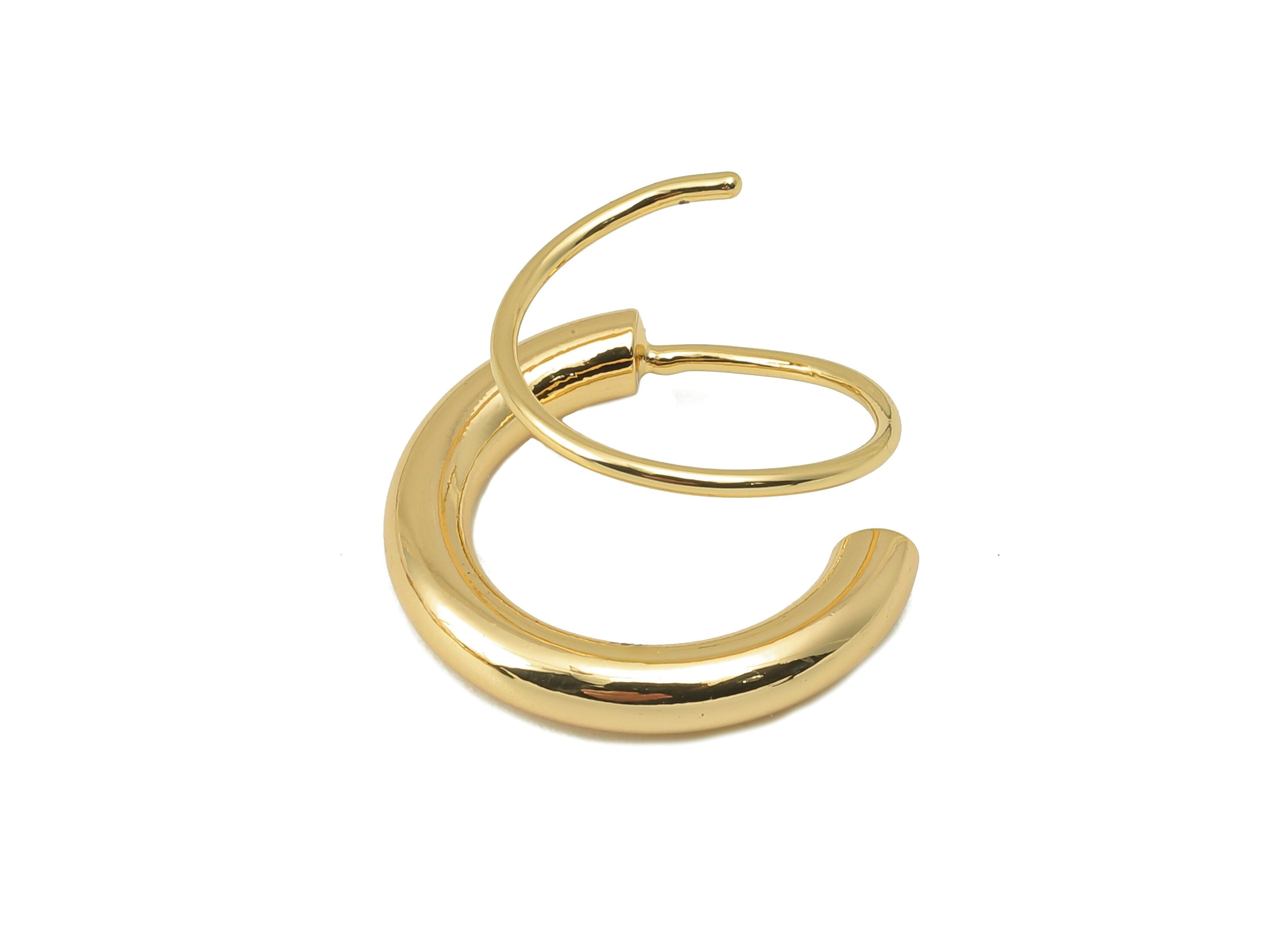 Brass C Hook Earring - Brass Round Earring and Spiral Wire Earring Hoop - 18K Real Gold Plating - 16.99x 8.62x2.99mm - RGP5865 - DOMEDBAZAAR