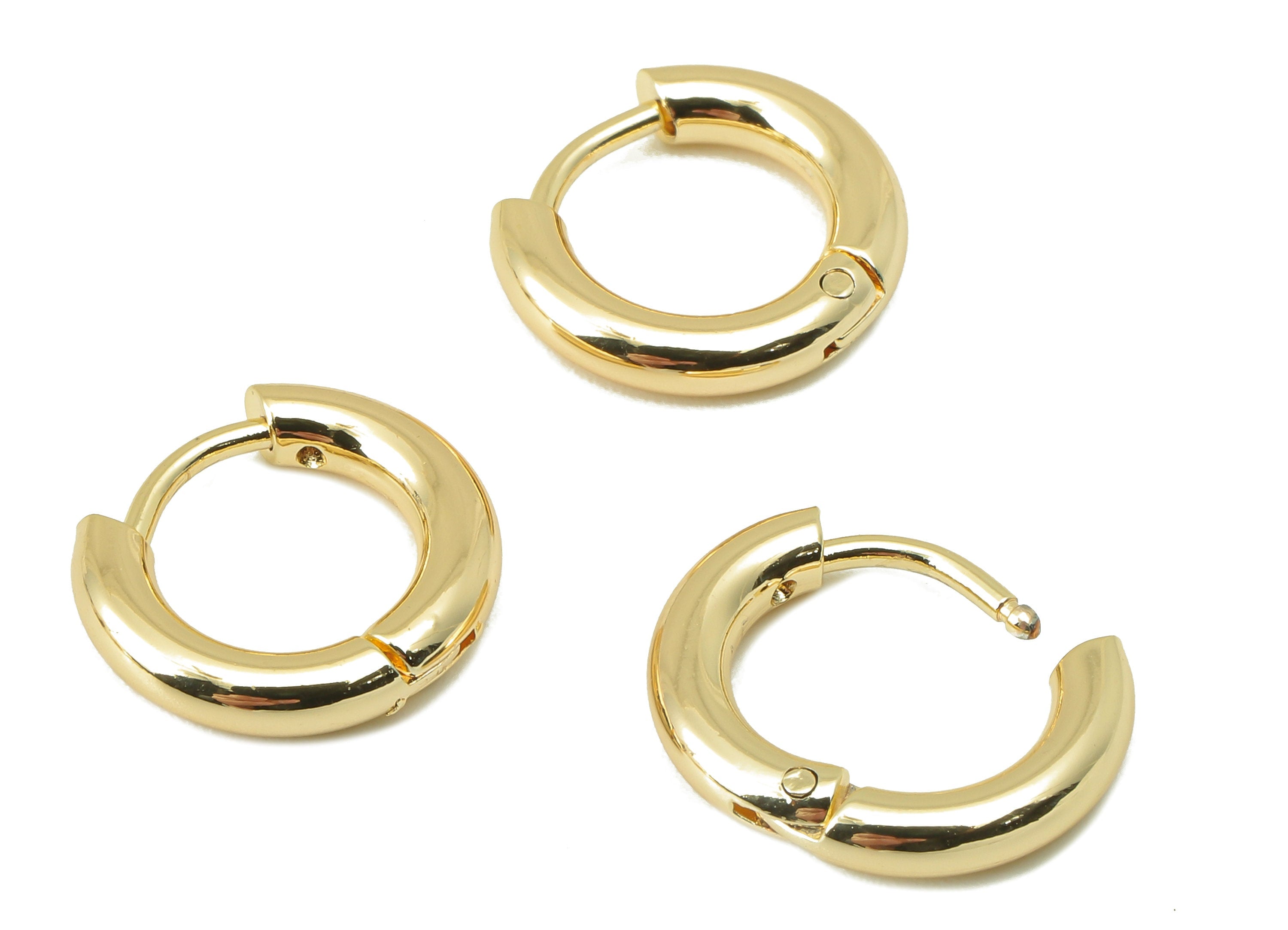 Brass Round Hoop Earring Clasp - Brass Circle Huggie Hoop Earring -Jewelry Supplies- 18K Real Gold Plating - 12.94x 11.83x 2.58mm - RGP5866 - DOMEDBAZAAR