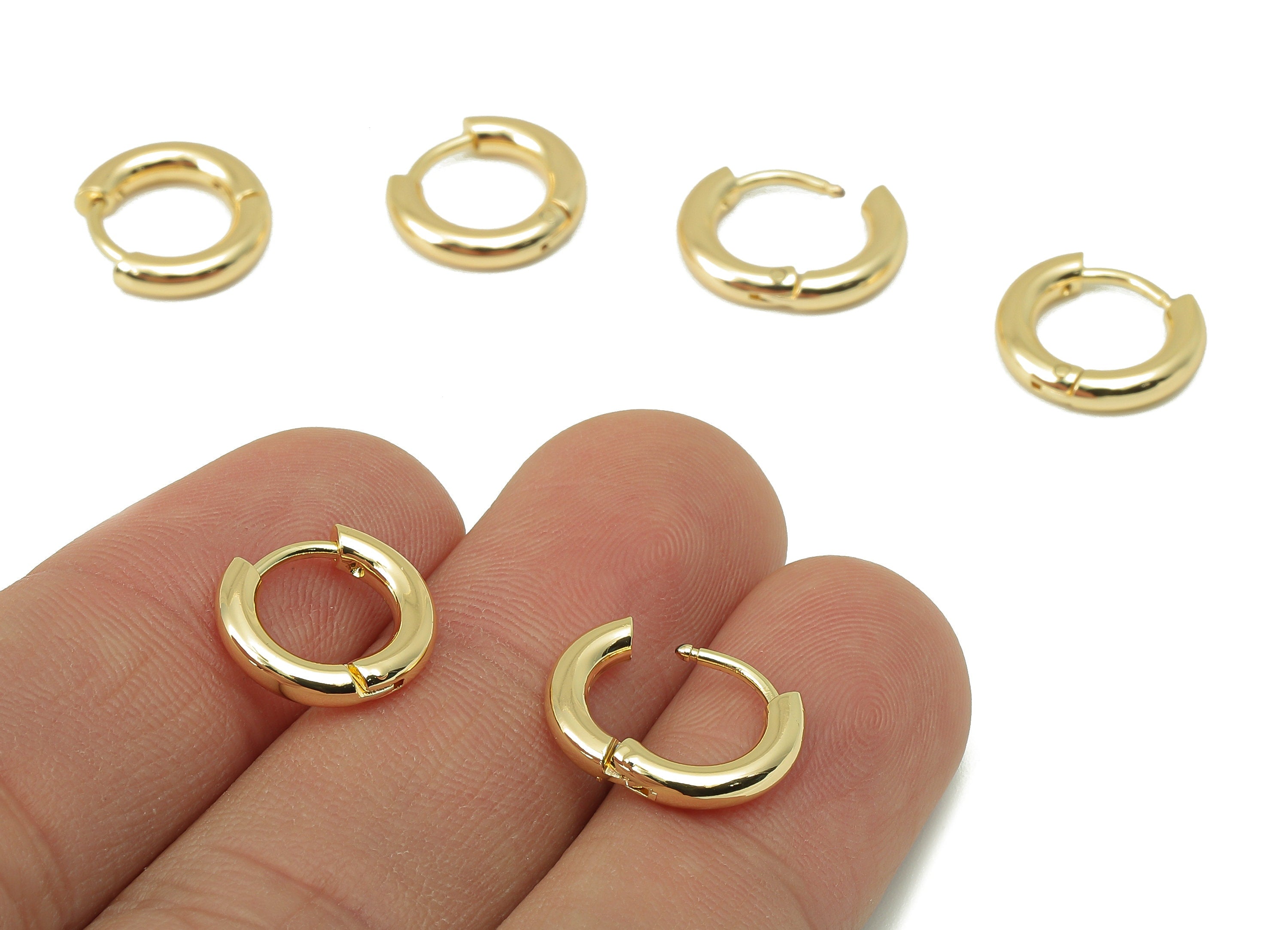 Brass Round Hoop Earring Clasp - Brass Circle Huggie Hoop Earring -Jewelry Supplies- 18K Real Gold Plating - 12.94x 11.83x 2.58mm - RGP5866 - DOMEDBAZAAR