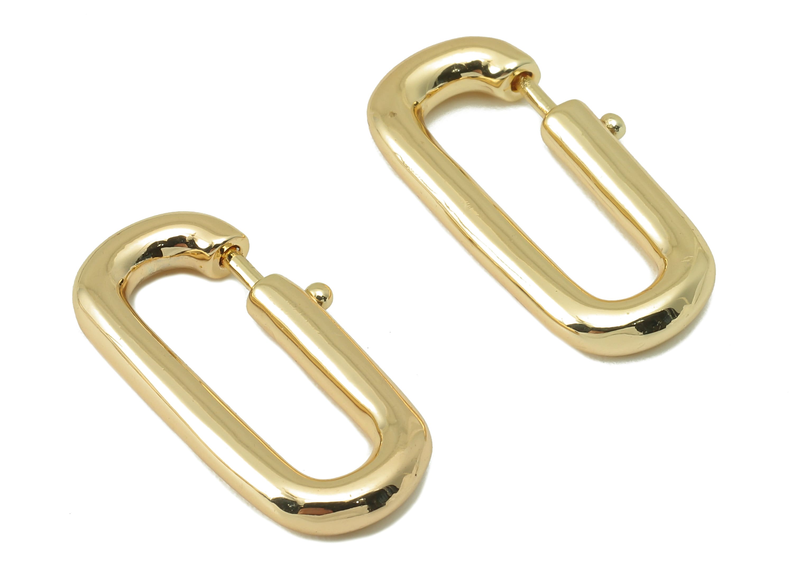 Brass Rectangle Hoop Earring - Brass Huggie Hoop Oval Rectangle Clasp Hoop-Rectangle Connector-18K Real Gold Plating-23.28x12.02x3mm-RGP5867 - DOMEDBAZAAR