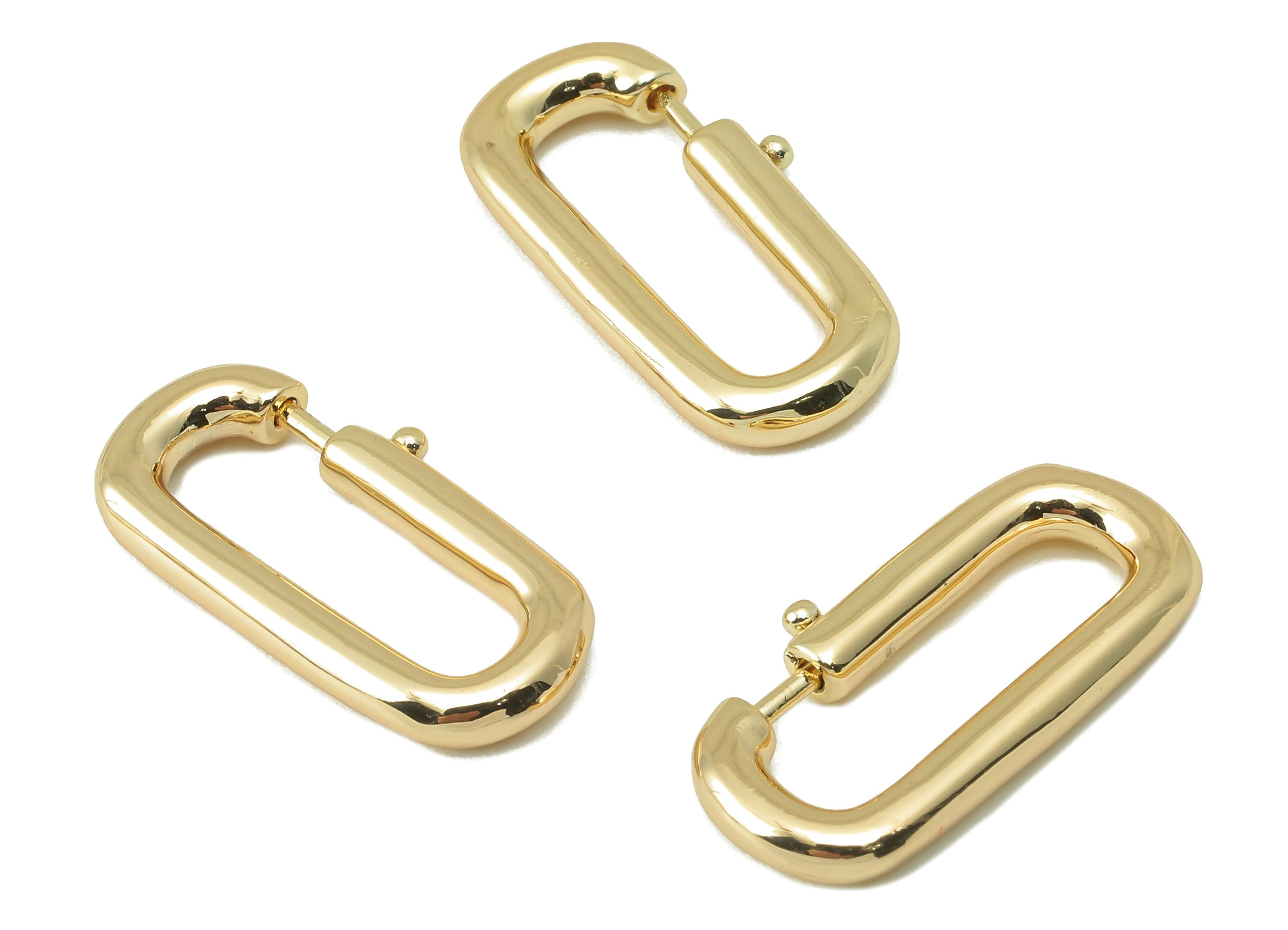 Brass Rectangle Hoop Earring - Brass Huggie Hoop Oval Rectangle Clasp Hoop-Rectangle Connector-18K Real Gold Plating-23.28x12.02x3mm-RGP5867 - DOMEDBAZAAR