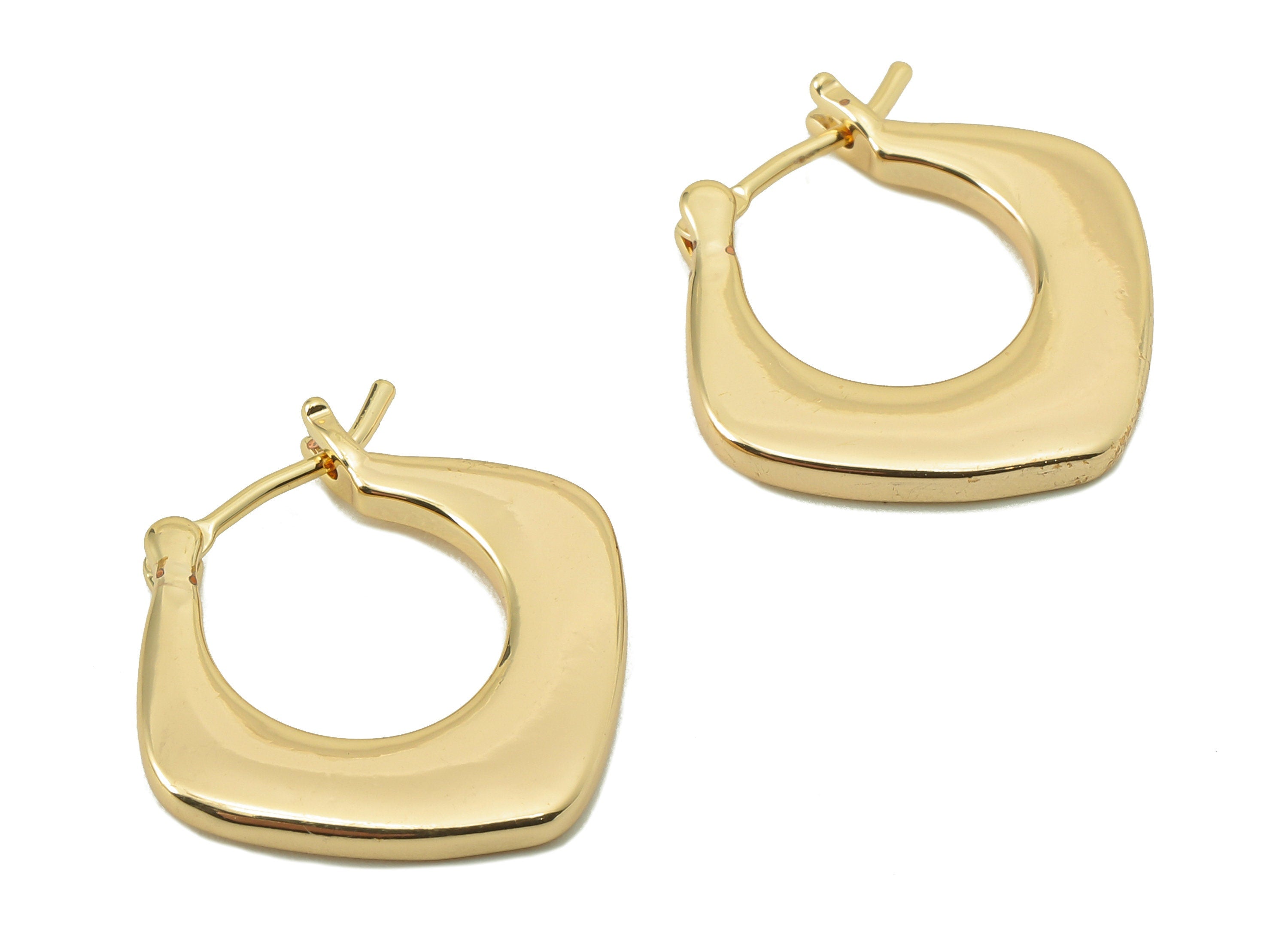 Brass Round Hoop Huggie - Brass Square Hoop Earrings-Chunky Wide Shiny Circle Hoop Earrings- 18K Real Gold Plating-20.01x 20x 2.96mm-RGP5868 - DOMEDBAZAAR