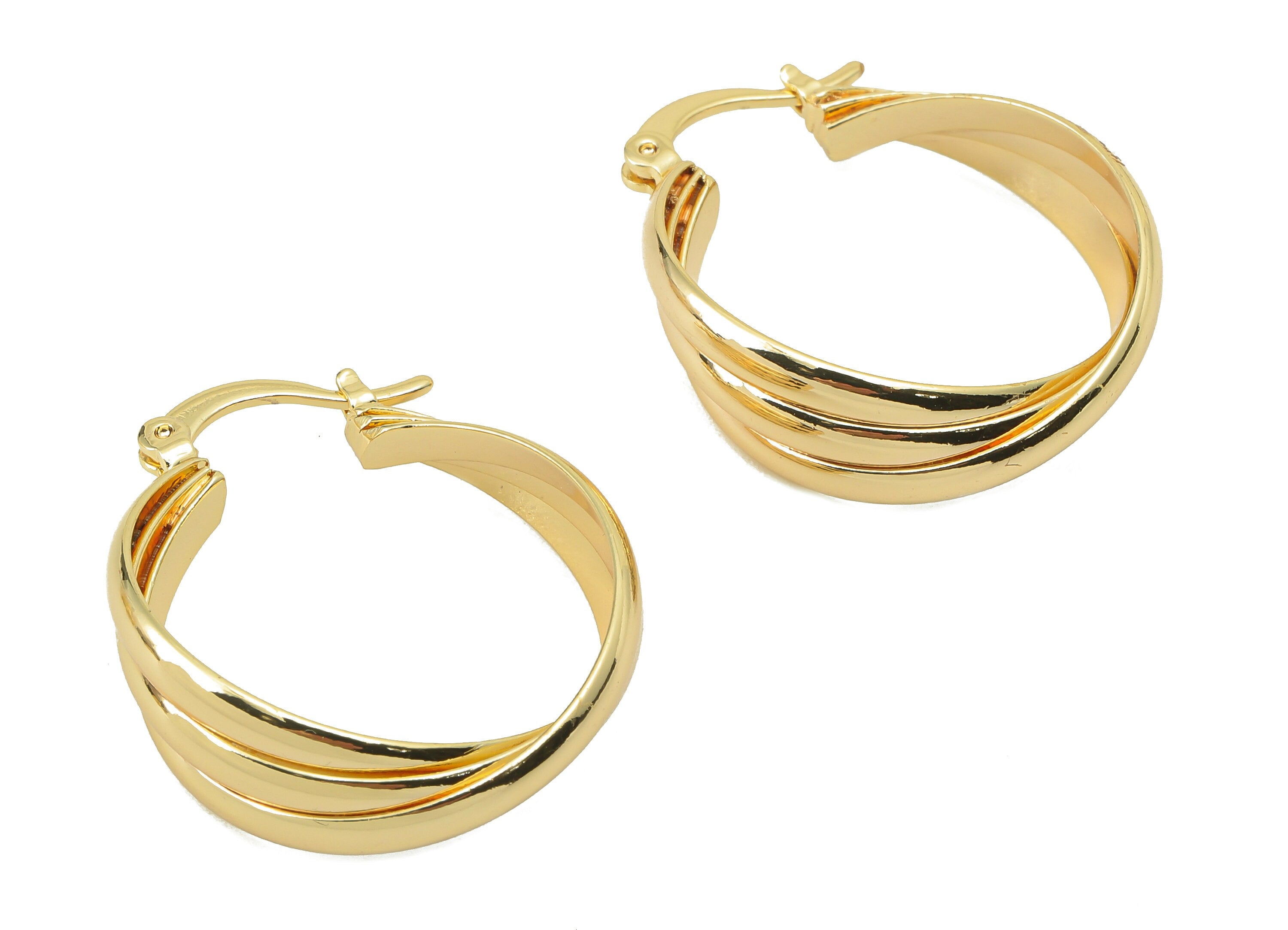 Brass Knot Earrings Hoop - Brass Clasp Hoop Earrings- Gold Twisted Earrings Hoop- 18K Real Gold Plating-30.32x 25.46x 1.91mm-RGP5870 - DOMEDBAZAAR