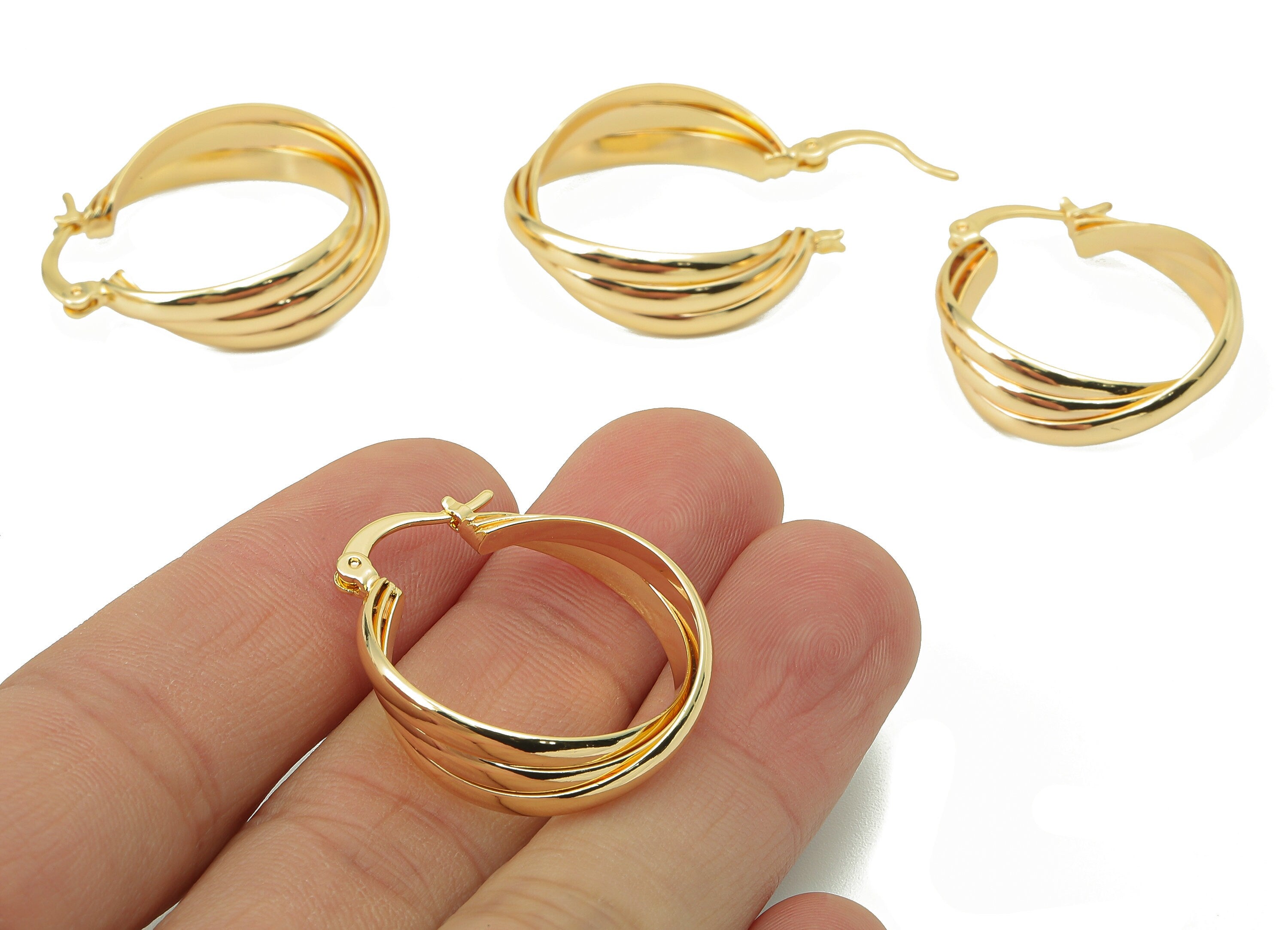 Brass Knot Earrings Hoop - Brass Clasp Hoop Earrings- Gold Twisted Earrings Hoop- 18K Real Gold Plating-30.32x 25.46x 1.91mm-RGP5870 - DOMEDBAZAAR