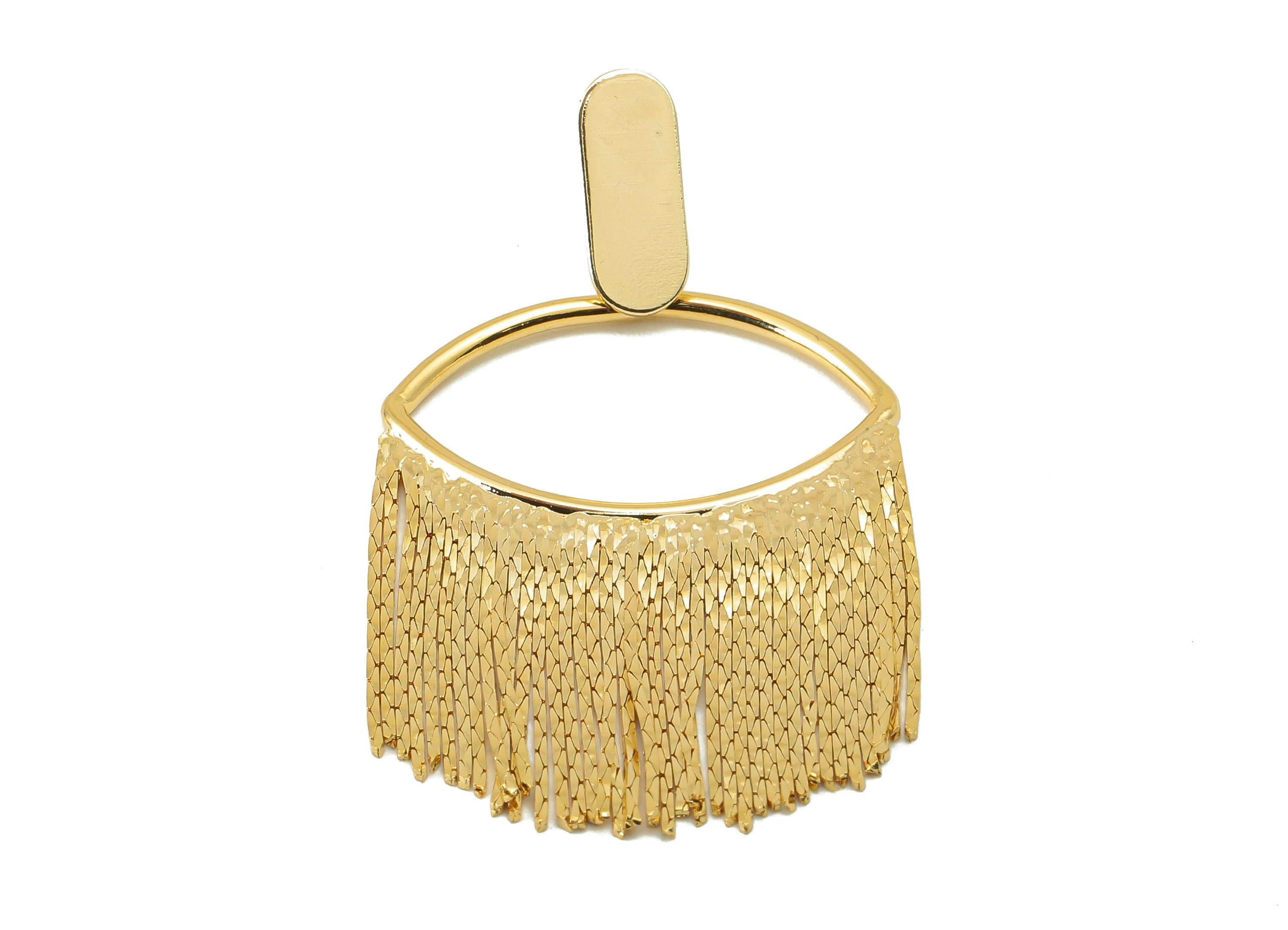 Brass Snake Chain Tassel Earring - Brass Hanging Chains Earring Post - Eye Snake Chain Stud-18K Real Gold Plating-52.51x28.76x1.48mm-RGP5874 - DOMEDBAZAAR