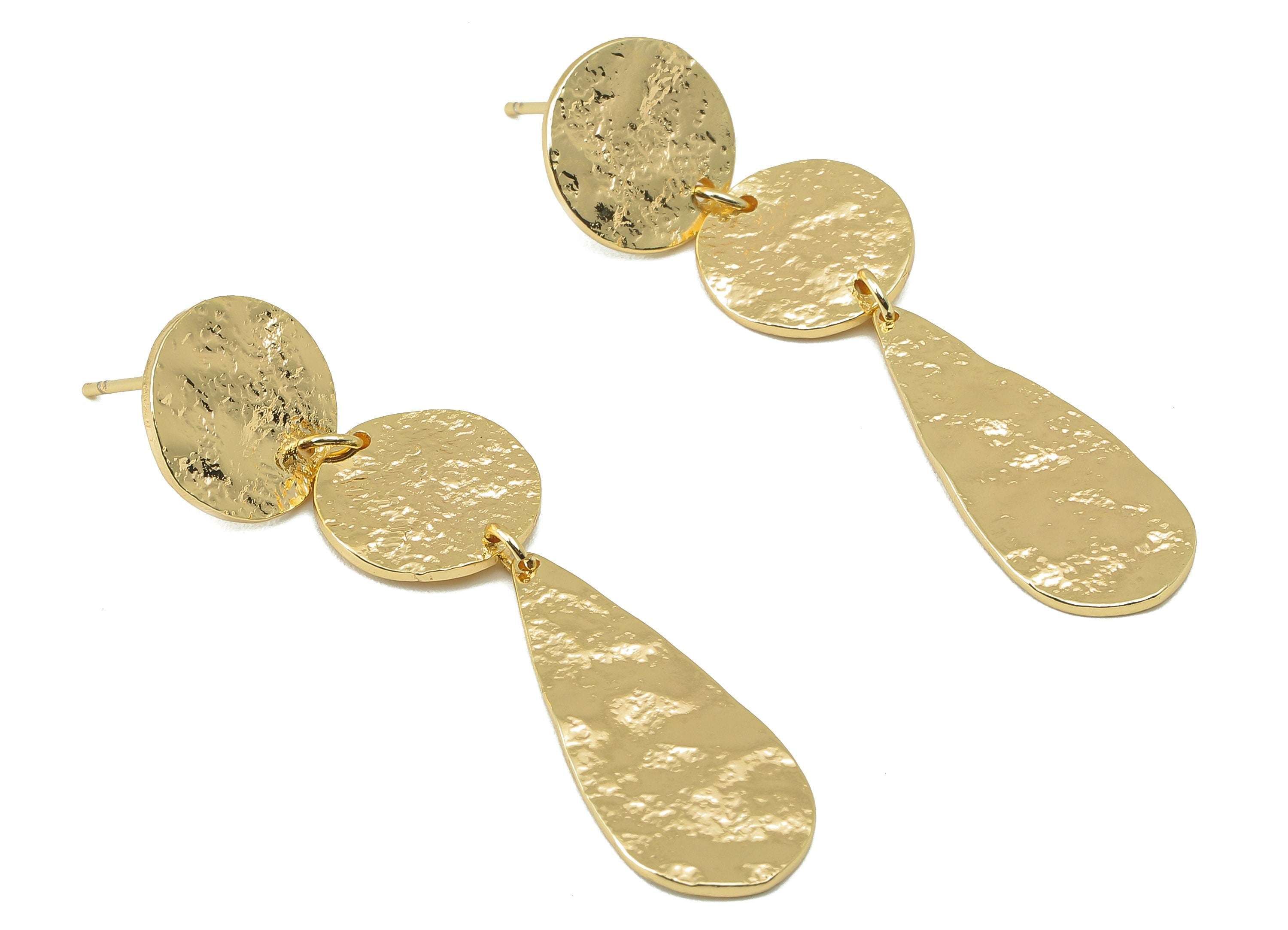 Brass Drop Earring Charm - Brass Circle Earring Stud - Hammered Stud Earring - 18K Real Gold Plating-54.32x 13.08x 1.06mm- RGP5875 - DOMEDBAZAAR