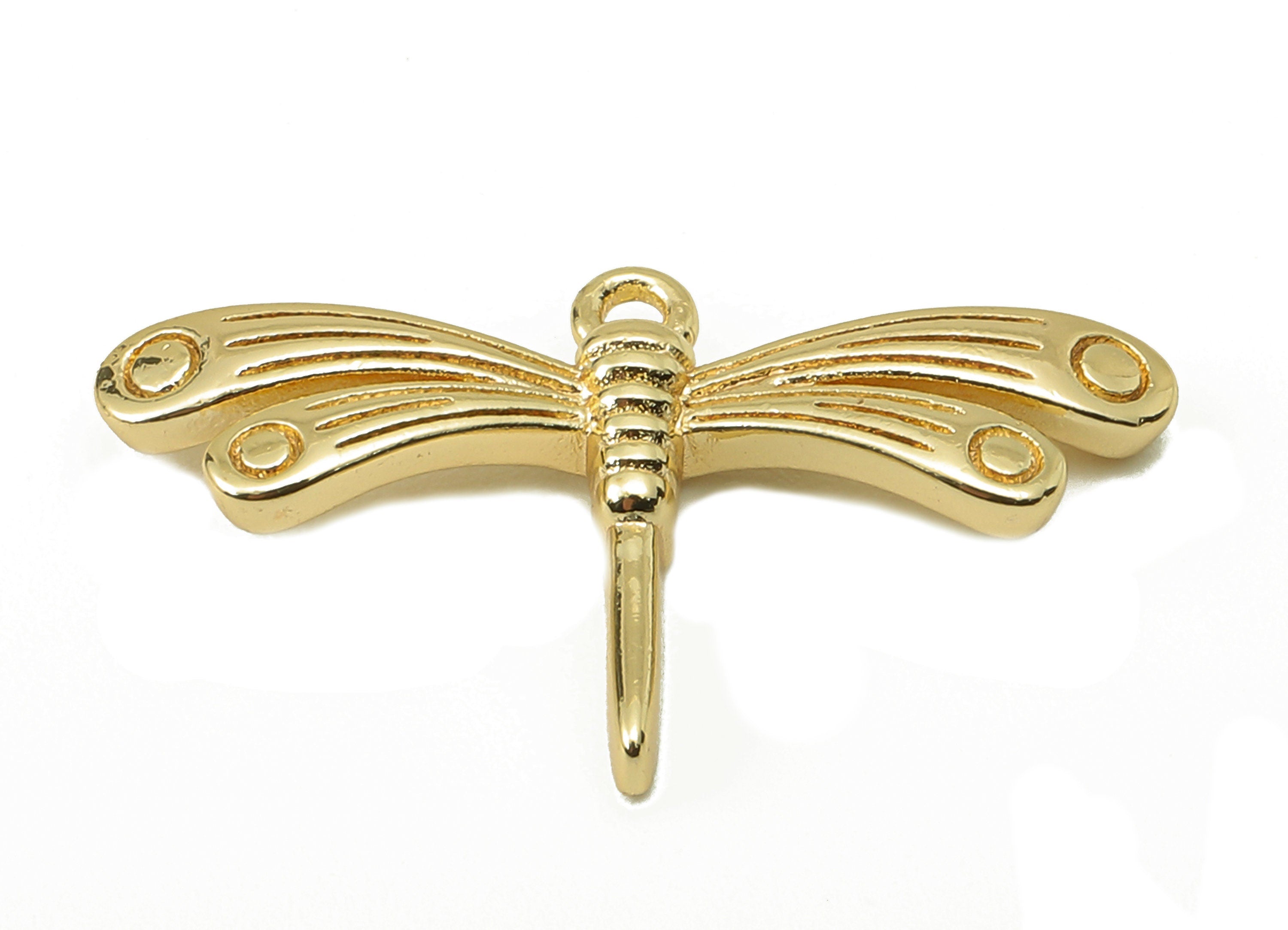 Brass Dragonfly Earring Charm - Brass Dragonfly Charm for Necklace - Brass Gold Pendent - 18K Real Gold Plating-25.75x 15.04x 2.38mm-RGP5876 - DOMEDBAZAAR